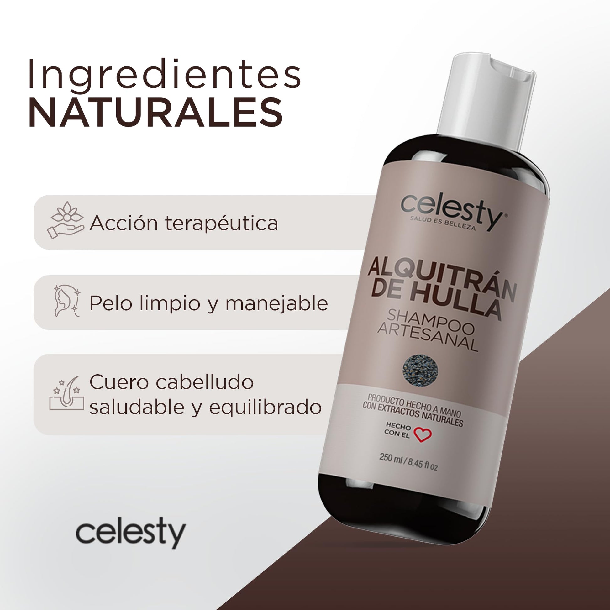 CELESTY | Shampoo sin Sulfatos y Parabenos - Shampoo Alquitrán | Alivio para Dermatitis Seborréica y Psoriasis - Ideal para el Cuidado del Cabello Limpio y Saludable | 250ml