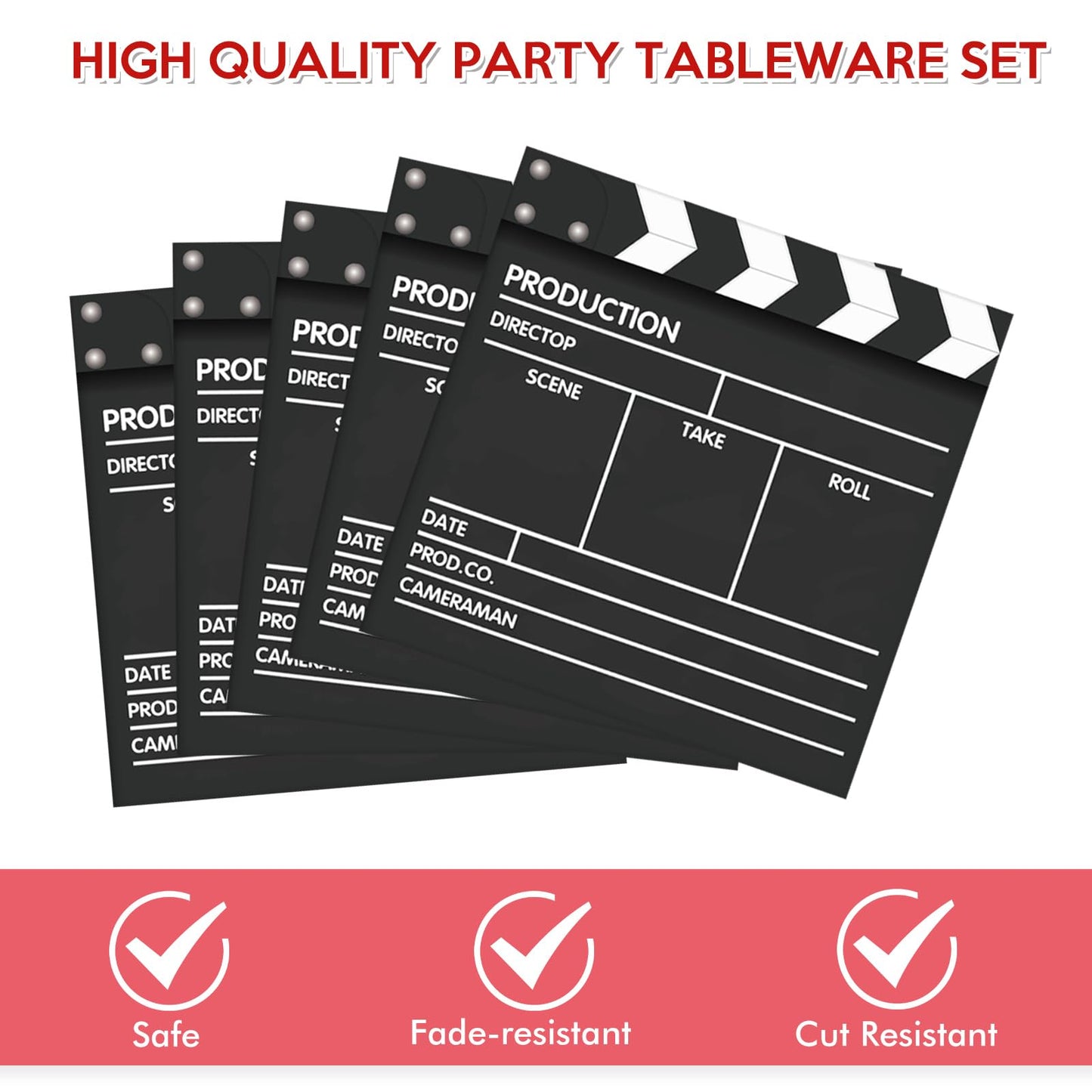 DURYGEN - Juego de 40 piezas de artículos de fiesta de cine con temática de cumpleaños, platos y servilletas desechables para decoración de fiesta temática de película
