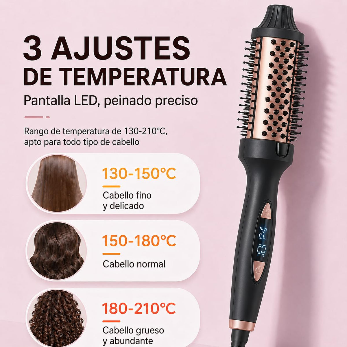 Cepillo Térmico Alisador y Rizador Cerámica Anti Frizz con Pantalla LED y Generador de Iones 2 en 1