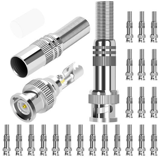DAIERTEK - 24 conectores BNC RG59 RG6 macho sin soldadura BNC conector de compresión atornillado terminal coaxial para CCTV seguridad vigilancia cámara cable coaxial