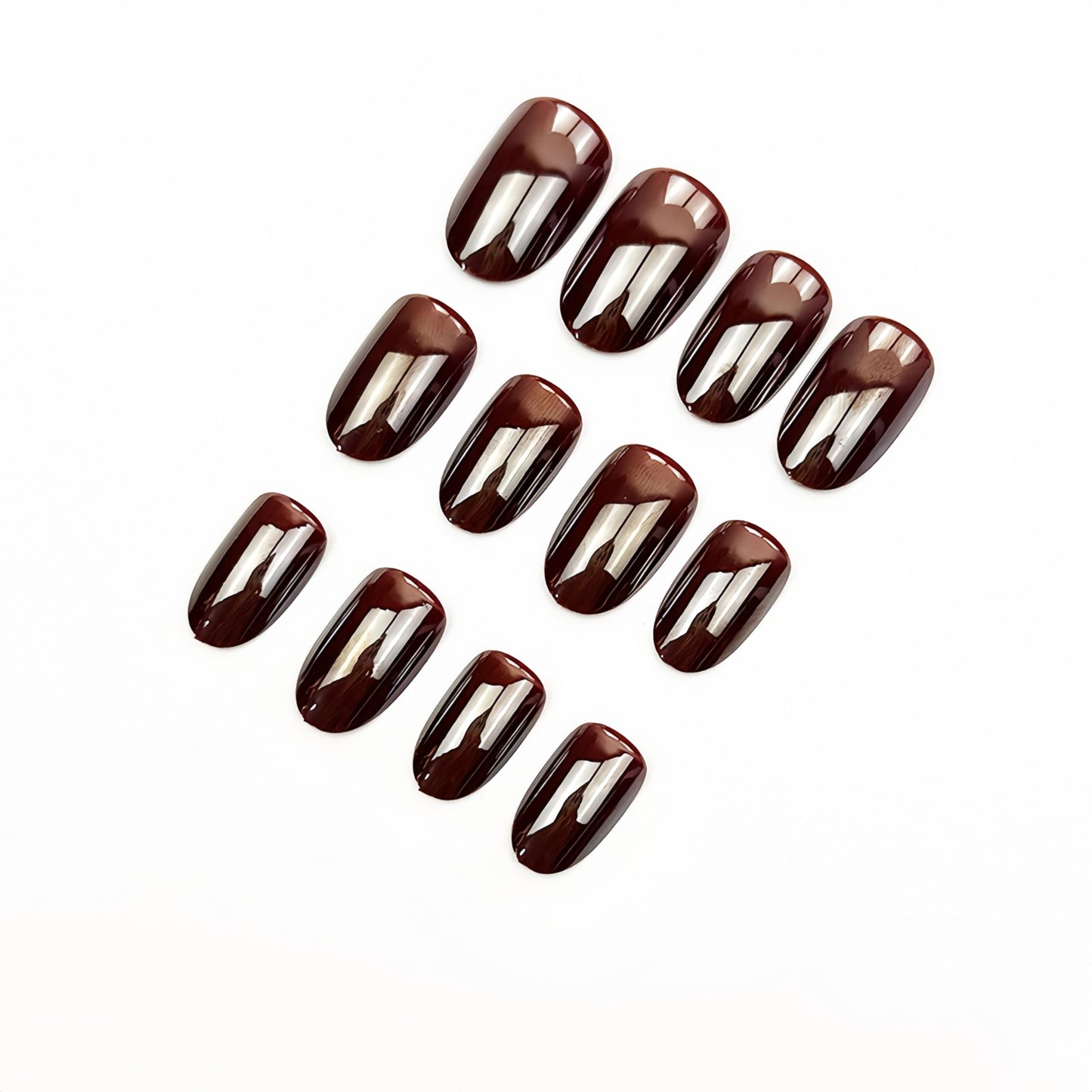 SXVME Uñas postizas cromadas ovaladas cortas, uñas postizas marrón oscuro cortas y redondas, uñas postizas con purpurina esmaltada y diseño de espejo, uñas postizas cromadas holográficas brillantes pa