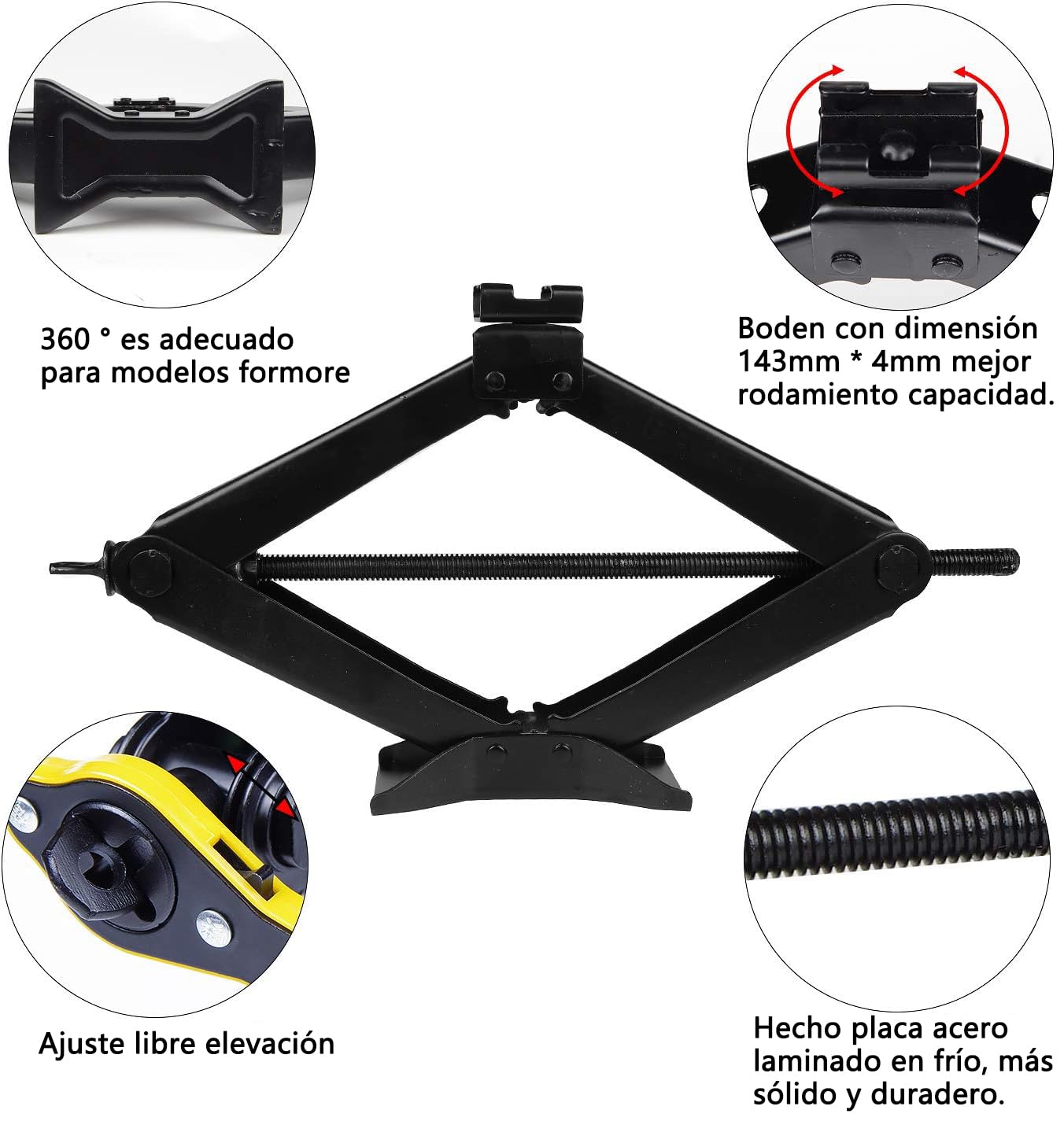 Gato de Tijera MORNWELL Negro con Mango de Carraca para Auto 1.5 Toneladas