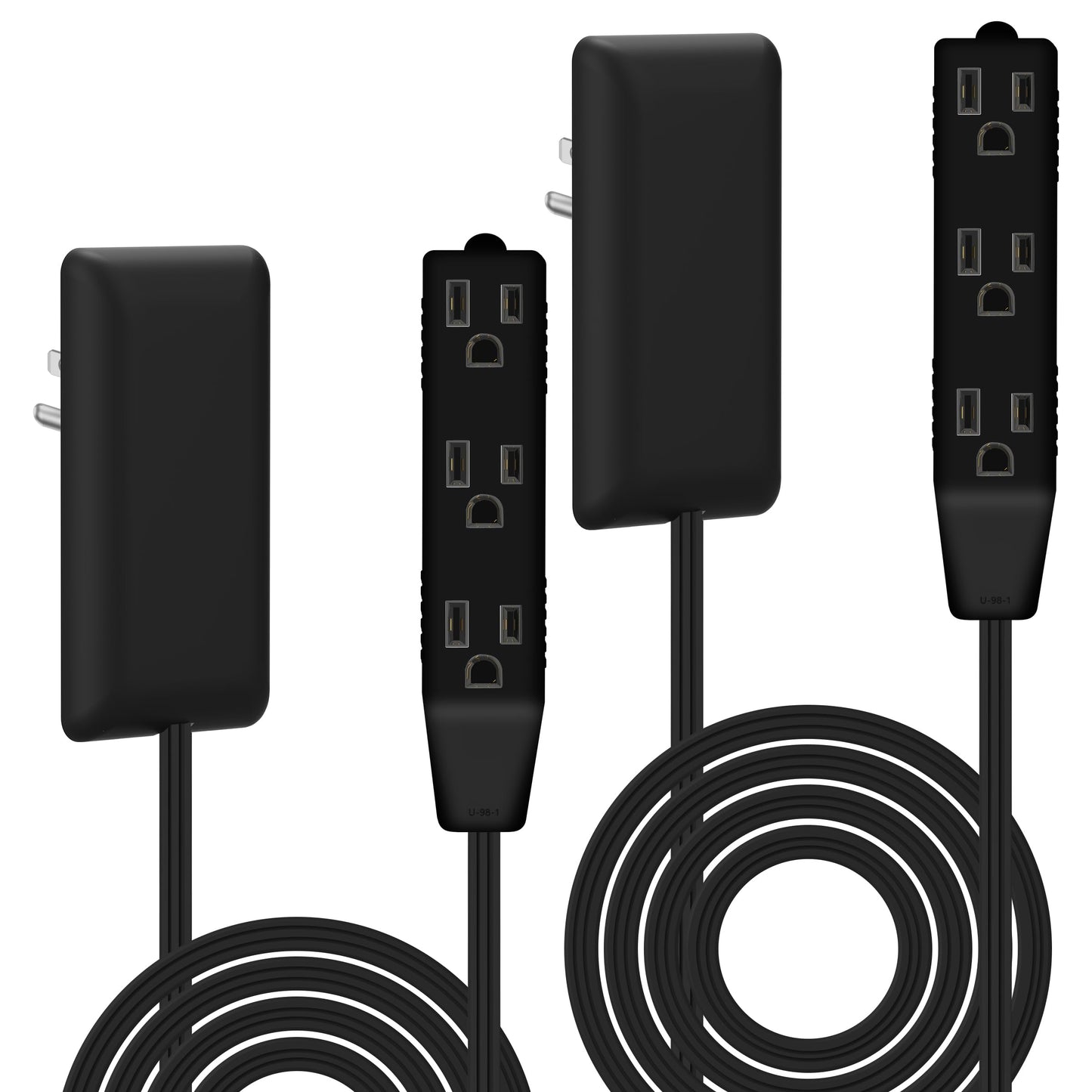 LIDER Extensor de salida de cara plana con 3 receptáculos, enchufe de placa de pared ultrafino con extensor de cable y tira de alimentación de 3 tomas, cable de 8 pies, LWE8-315-BK2P, listado ETL