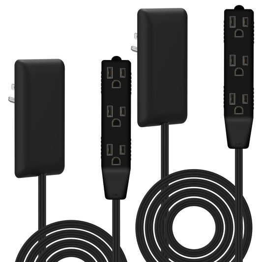 LIDER Extensor de salida de cara plana con 3 receptáculos, enchufe de placa de pared ultrafino con extensor de cable y tira de alimentación de 3 tomas, cable de 8 pies, LWE8-315-BK2P, listado ETL