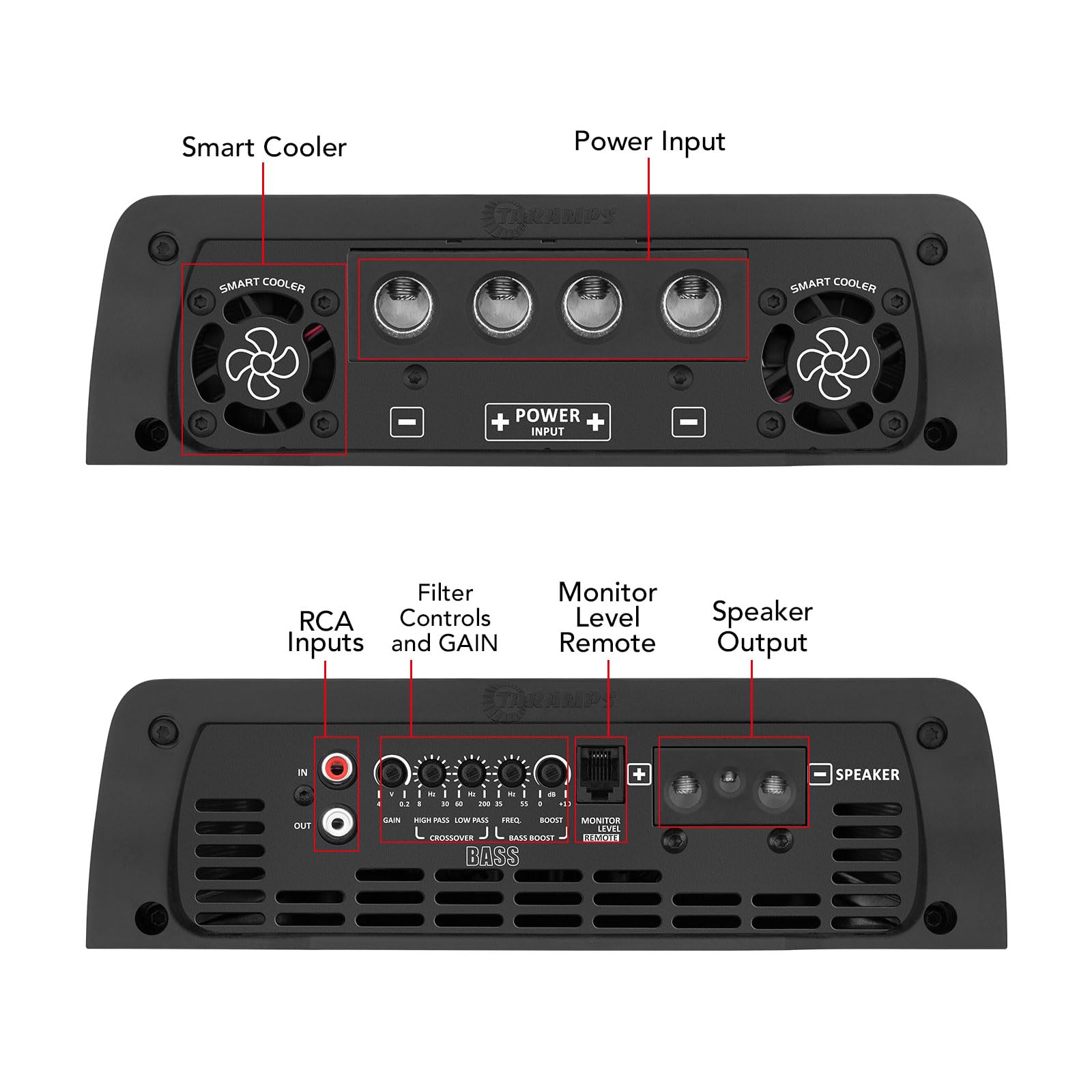 Amplificador Taramps Negro Multiimpedancia Monobloque Clase D 8000 Vatios RMS Audio Inteligente para Coche