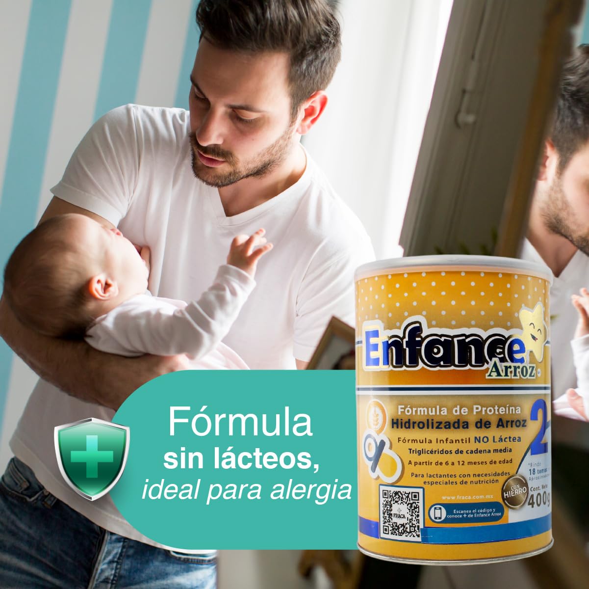 Fraca | Enface Arroz 2 | Fórmula infantil de proteína procesada de arroz | Libre de lactosa | Enriquecida con hierro |Desde 6 a 12 meses | Pack 3 latas 400g c/u