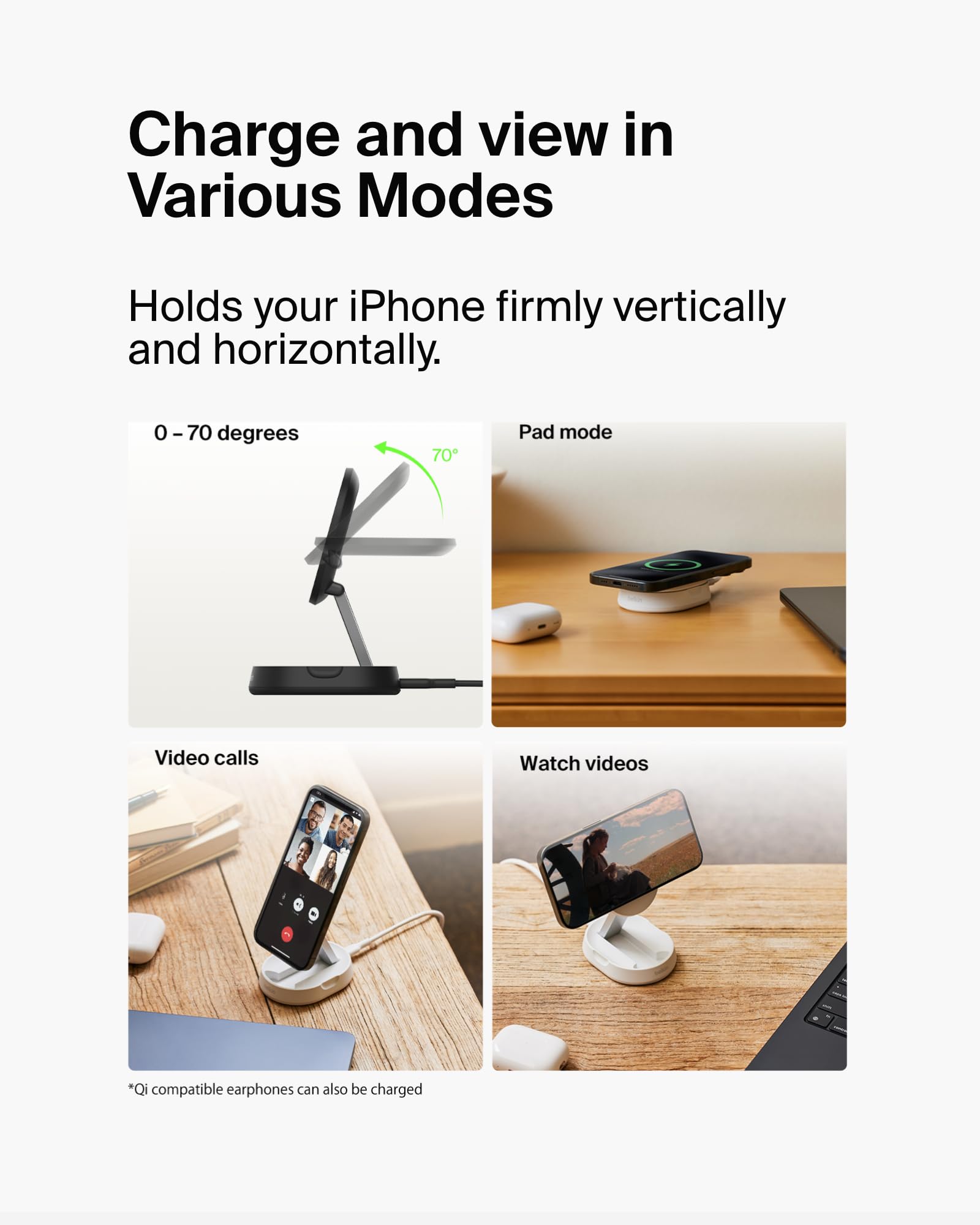 Belkin - Soporte de Carga magnético Convertible de 15 W, Cargador rápido Qi2 Compatible con MagSafe, Cargador de iPhone 12 en adelante