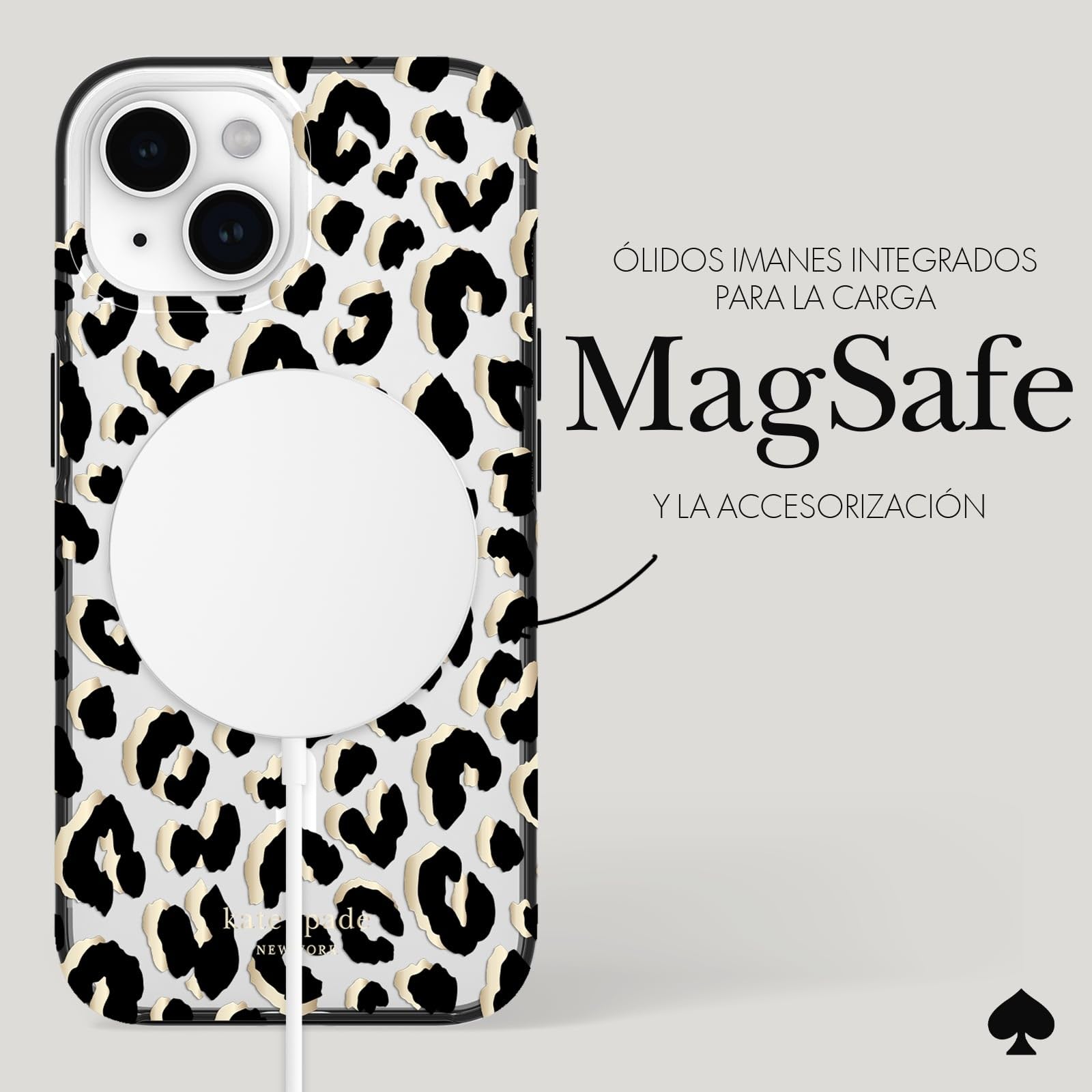 kate spade new york - Funda para iPhone 15/14 / 13, Compatible con MagSafe - Ciudad Leopardo Negro