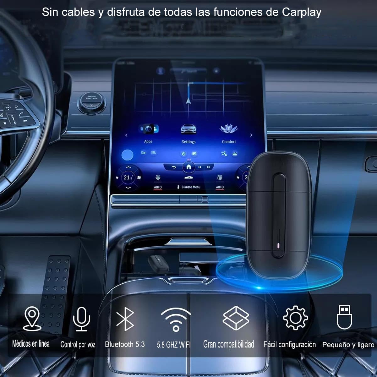Adaptador Inalámbrico ZOKNGB 2 En 1 para CarPlay/Android Auto Conecta Fácilmente en Automóviles