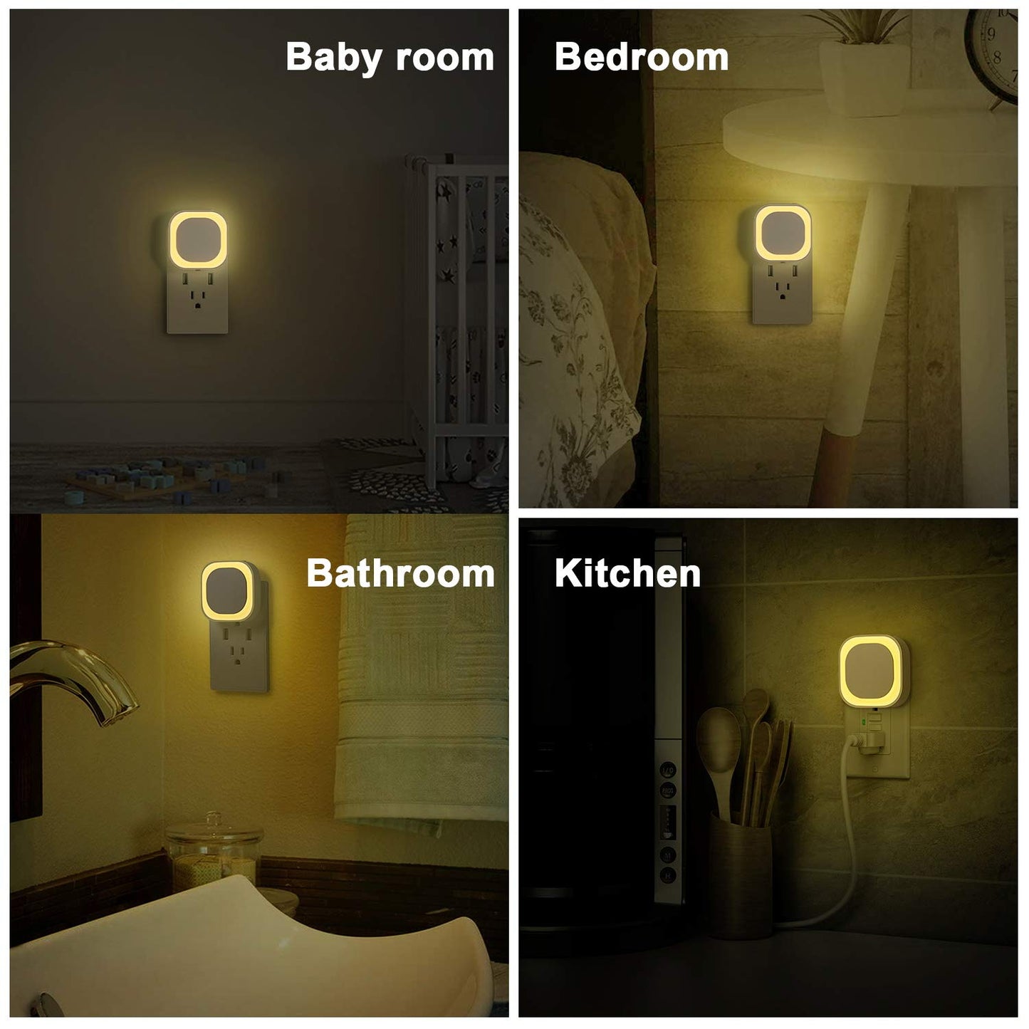 Luz Nocturna LED YUNLEX Blanco Cálido con Sensor Automático y Brillo Regulable