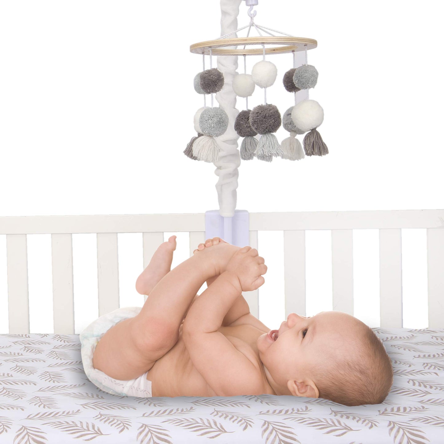 Lambs & Ivy Signature Pom Pom Musical Baby Cuna Móvil - Blanco/Gris
