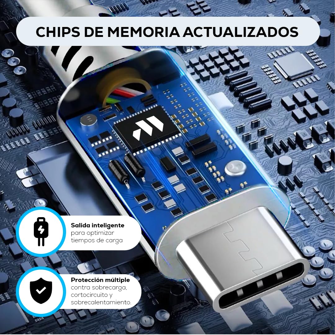 Cable Tipo C MUBITECH Blanco Negro Carga Rápida 65W PD 1 Metro para Dispositivos Tipo C