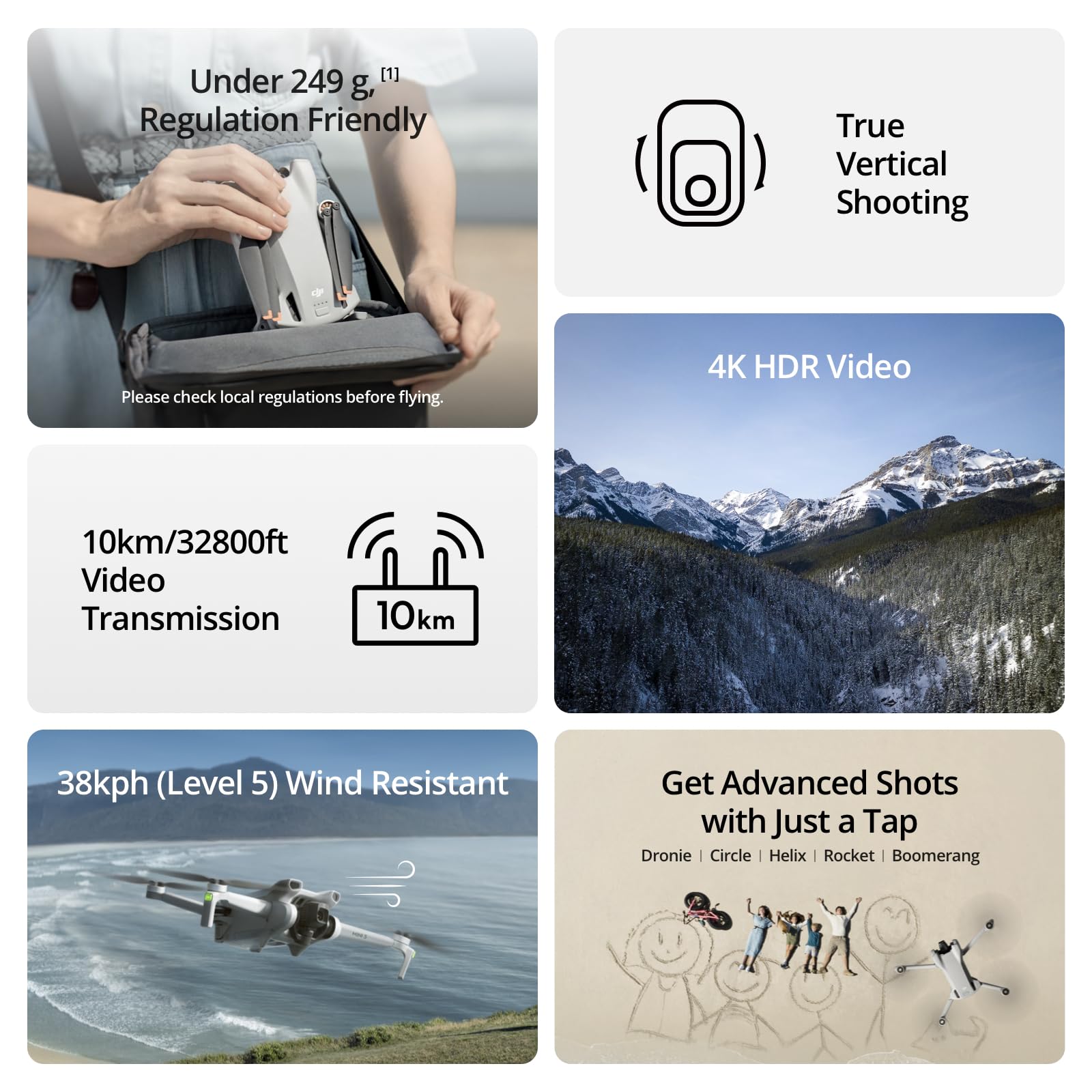 DJI Mini 3, Dron Mini con cámara Ligero y Plegable con vídeo 4K HDR, 38 min de Tiempo de Vuelo, Grabación Vertical y Funciones Inteligentes