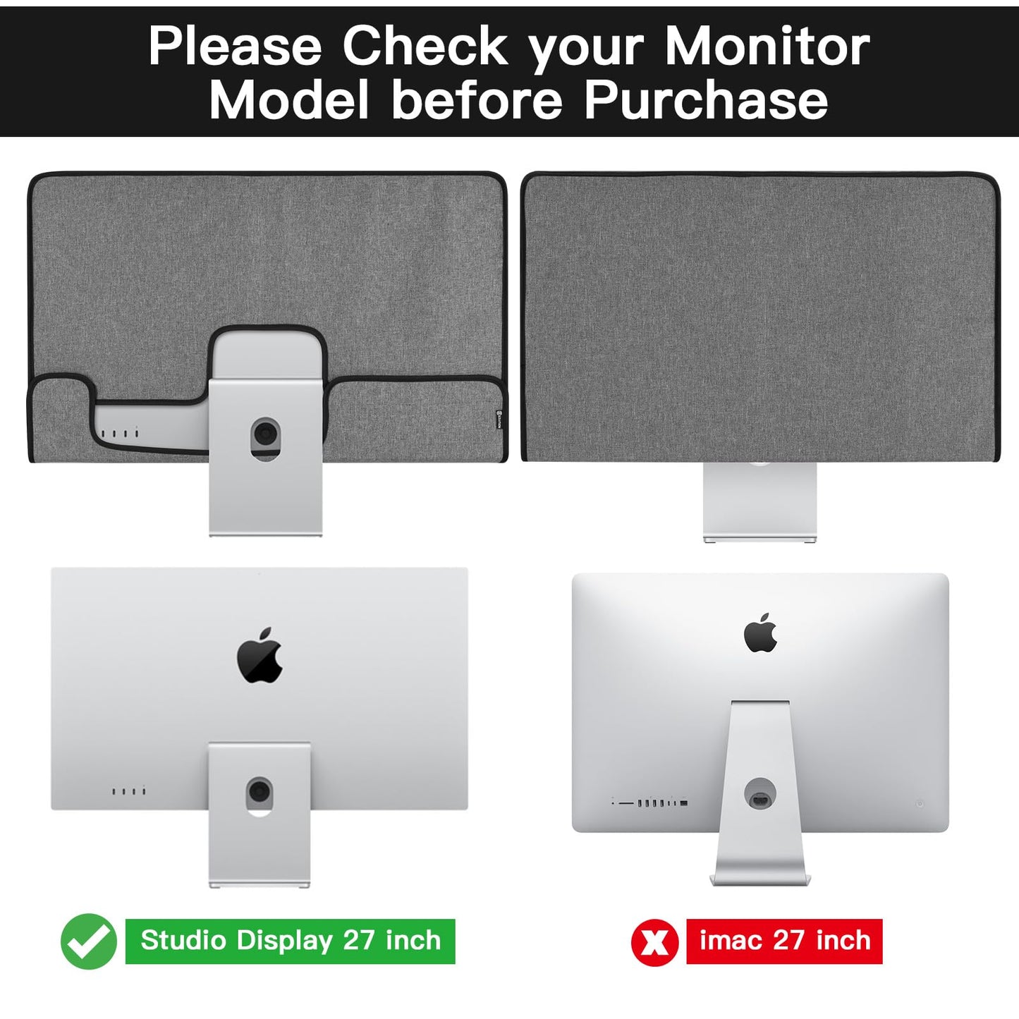 CaSZLUTION - Funda para monitor compatible con visualización Apple Studio de 27 pulgadas, funda protectora para monitor de polvo, color gris