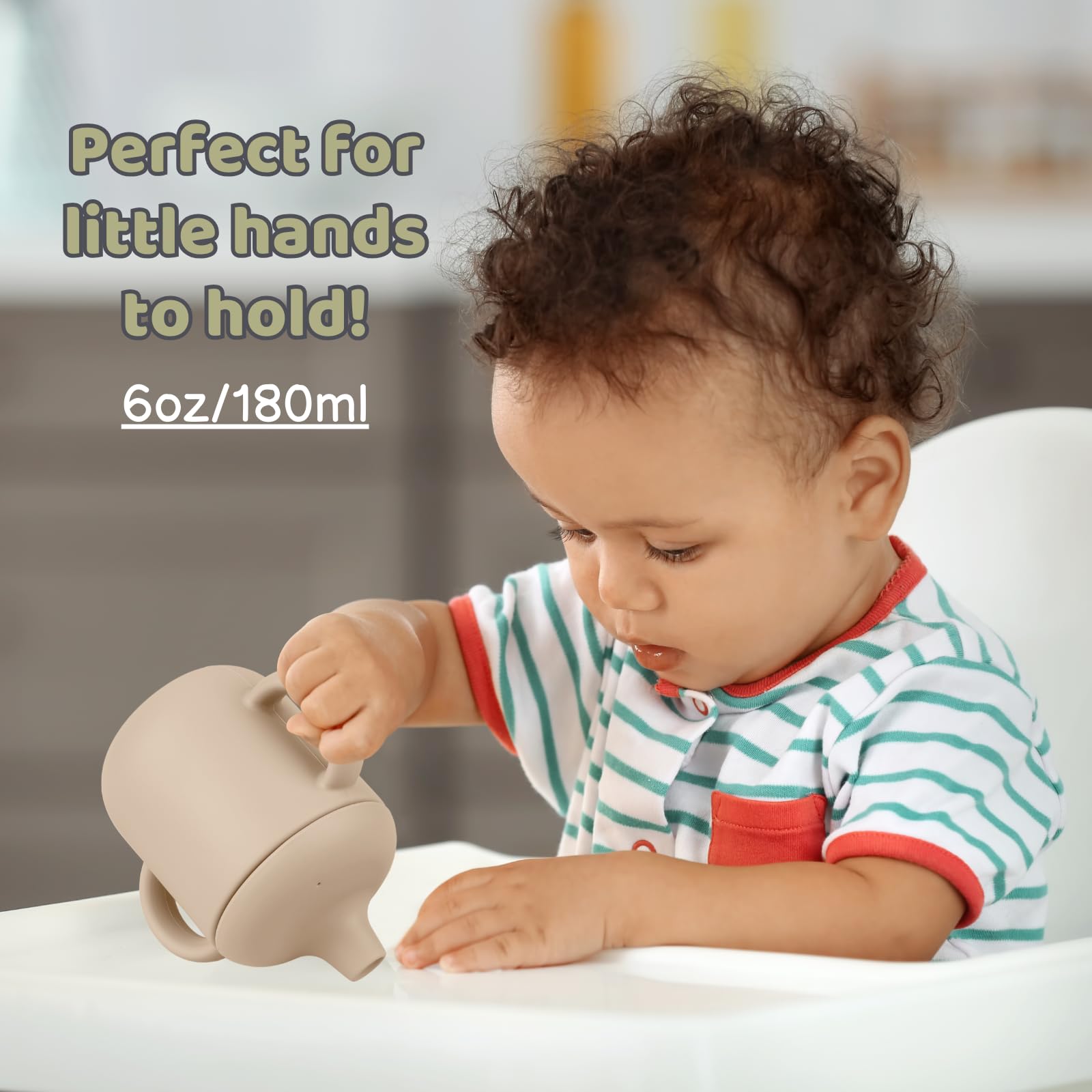 Nothomme - Vasos de silicona para bebes de 6 a 12 meses, paquete de 2 tazas de entrenamiento de silicona de grado alimenticio con pajitas y tapas, mango de agarre para destete LED de bebé, 6 onzas