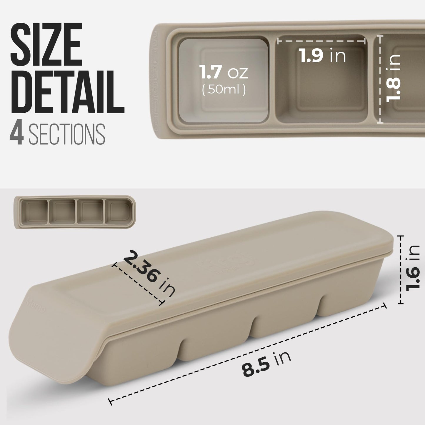 Firgi - Bandeja de silicona para cubitos de hielo de 1.7 onzas/4 secciones con tapa, 100% silicona platino de grado alimenticio, resistencia a fugas y apta para lavaplatos para preparación de