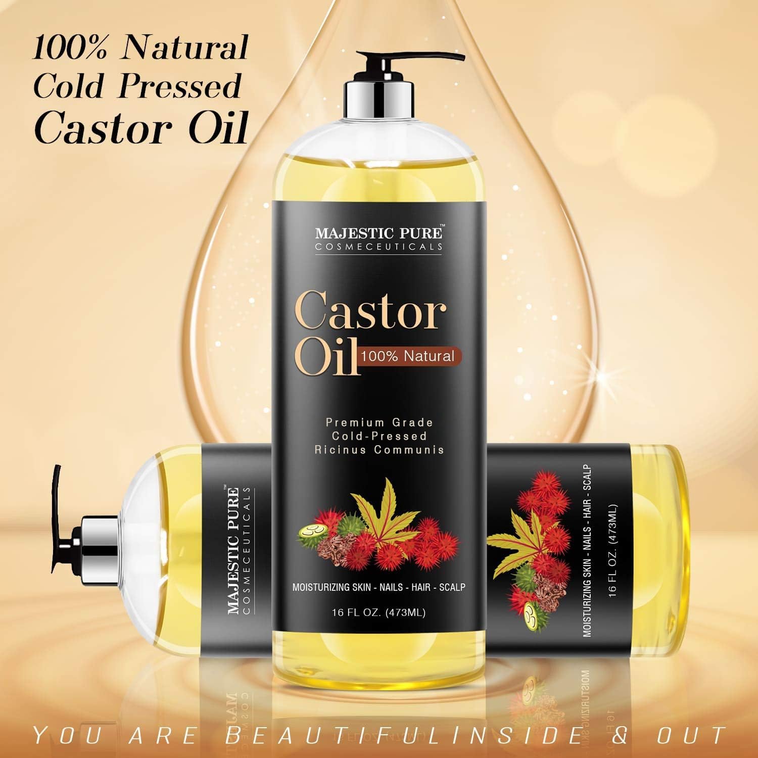 Majestic Pure Castor Oil, Hair Wonder Oil with Numerous Skin Benefits, 16 Oz