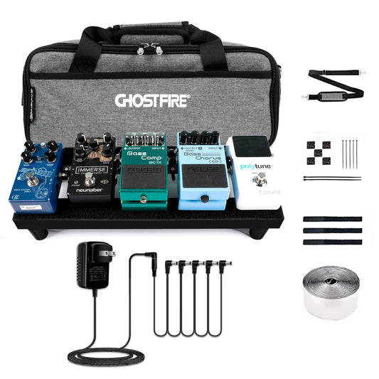 Ghost Fire - Pedalera de aleación de aluminio de 1 libra, efecto súper ligero, 13.7 x 5.5 pulgadas, con bolsa de transporte SPL-01 y adaptador de fuente de alimentación GA-5