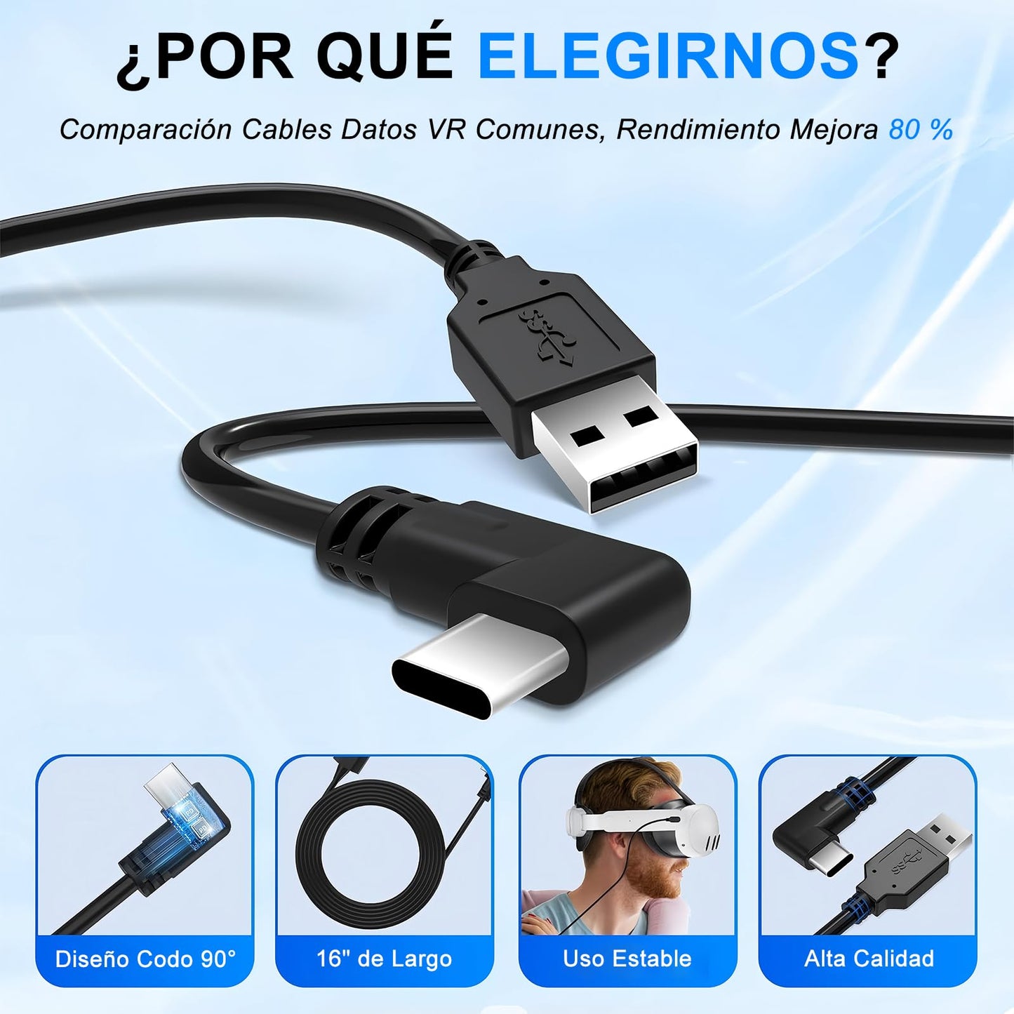 Cable de Enlace VR TRYXZSZ Negro Compatible con Meta y Oculus Quest 1/2/3/3s/Pro USB3.2 Gen1 18W 9V 2A 5M