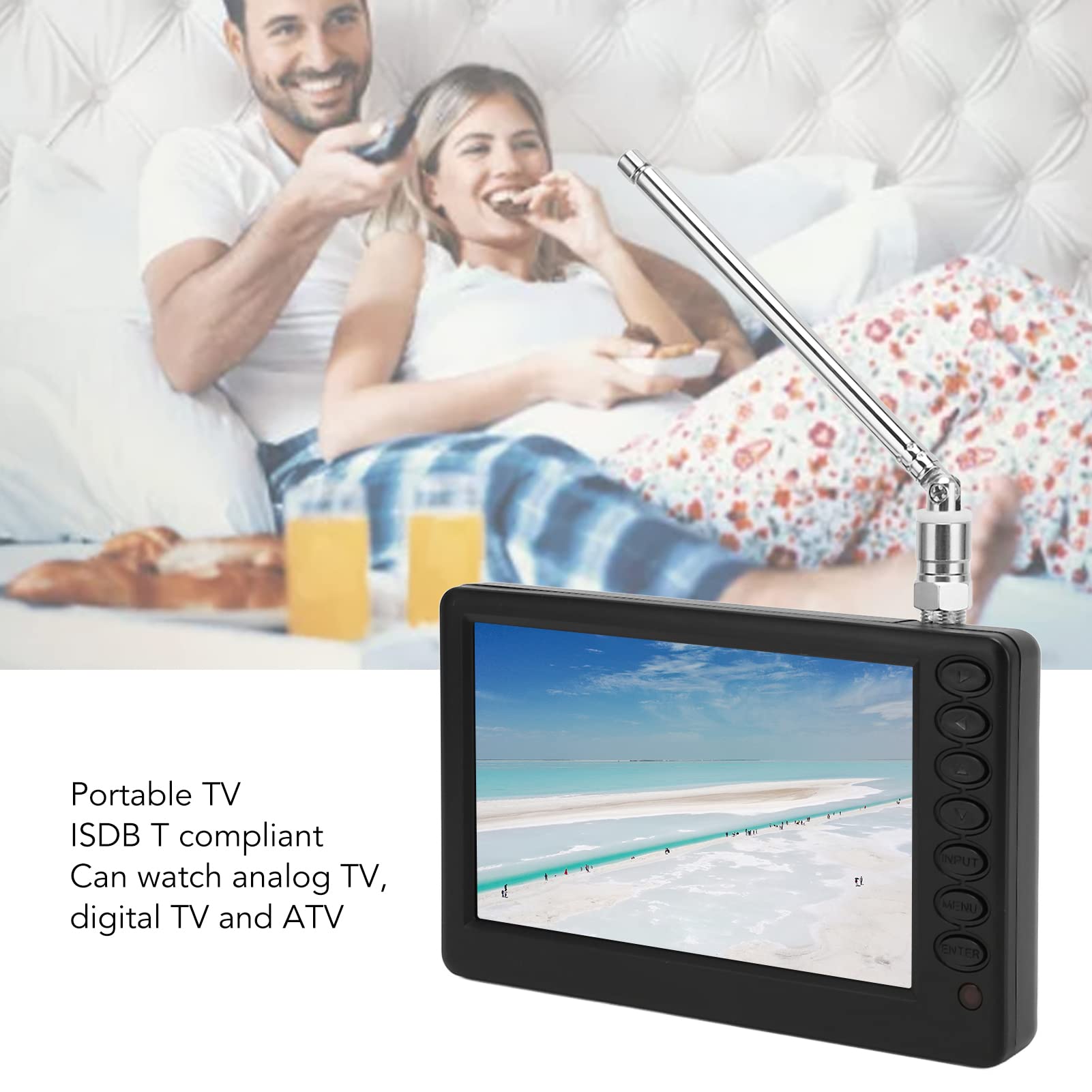 TV Digital Portátil ZIZEV, Enchufe de EE. UU., Negro, 5 Pulgadas para Exteriores