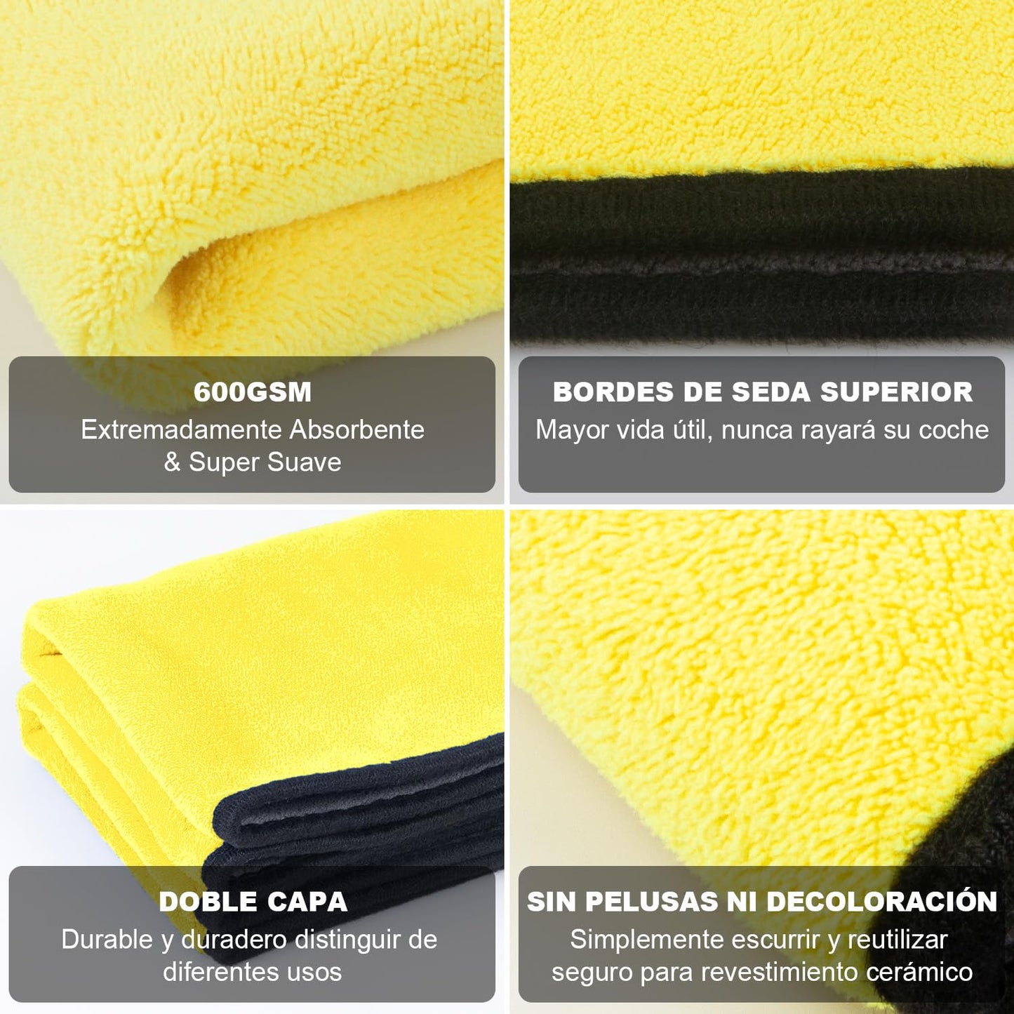 DASKING Kit Limpieza Coche, Guante y Toallas de Microfibra Premium de Lavado Coche, 2PCS Toallas (30 * 40cm) y 1PC Guante para la Limpieza de vehículo, Juego de Limpieza para Automóviles,Amarillo