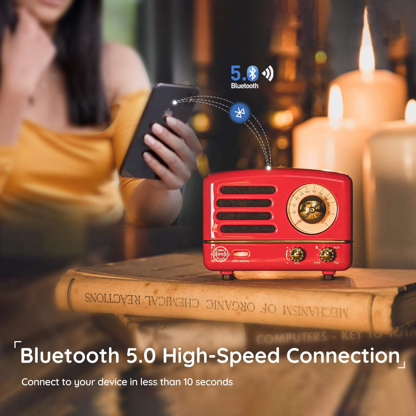 Muzen - Altavoz Bluetooth portátil, Altavoz inalámbrico pequeño de Metal OTR, Radio FM con Antena AUX, 10 Horas de Tiempo de reproducción prolongado, Audio estéreo de Alta fidelidad con veliz,