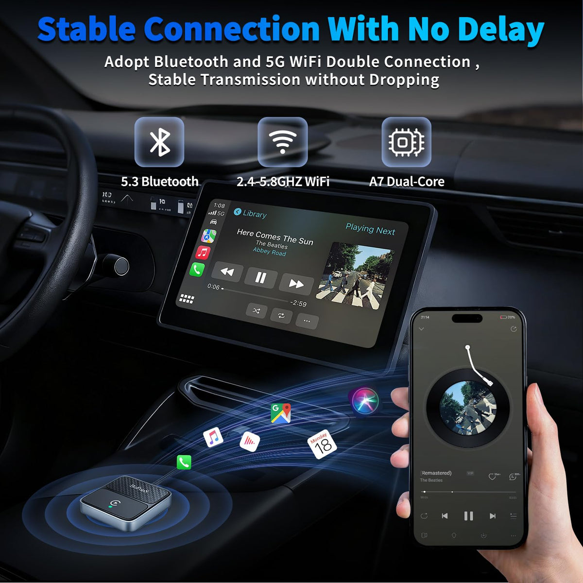 Adaptador Inalámbrico Carplay HoFonS Blanco para iPhone con USB y Bluetooth