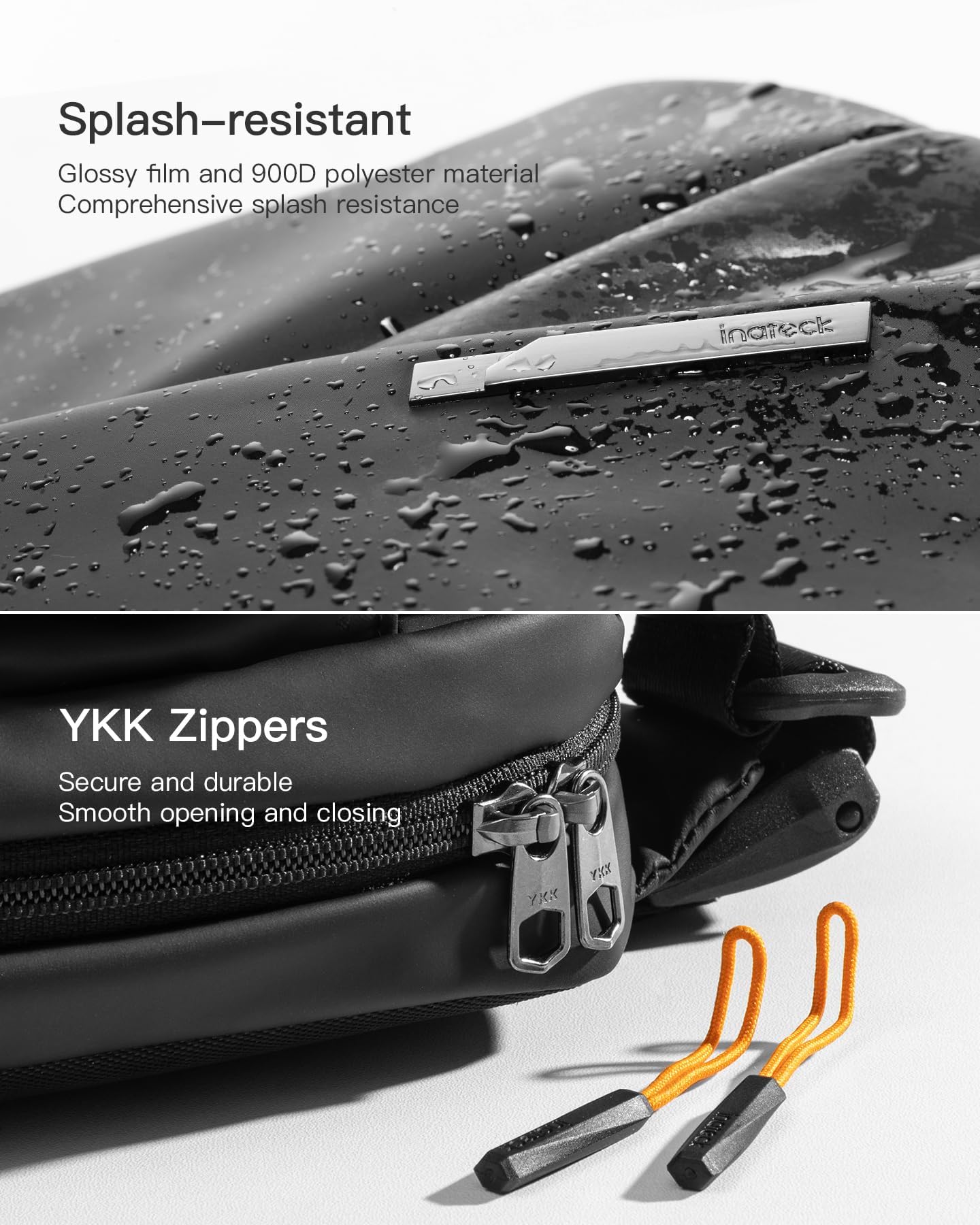Inateck - Bolso bandolera elegante con correa ajustable para el hombro, resistentes a las salpicaduras para hombres y mujeres, riñonera multiusos para viajes, gimnasio, ciclismo, trabajo, deporte,