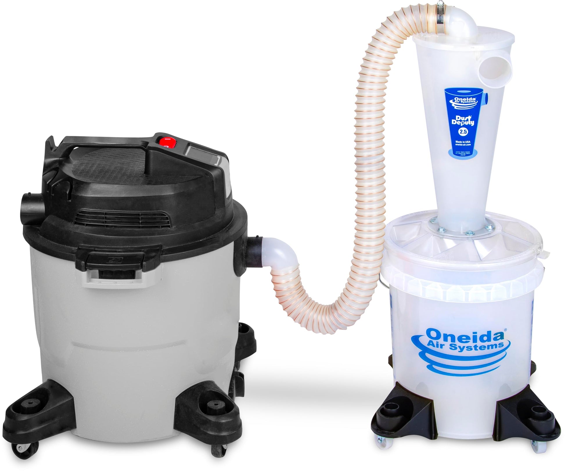 Kit Colector de Polvo Oneida Air Systems Transparente con Separador Ciclónico Portátil 2.5 Deluxe 5 Gal para Aspiradoras en Húmedo y Seco