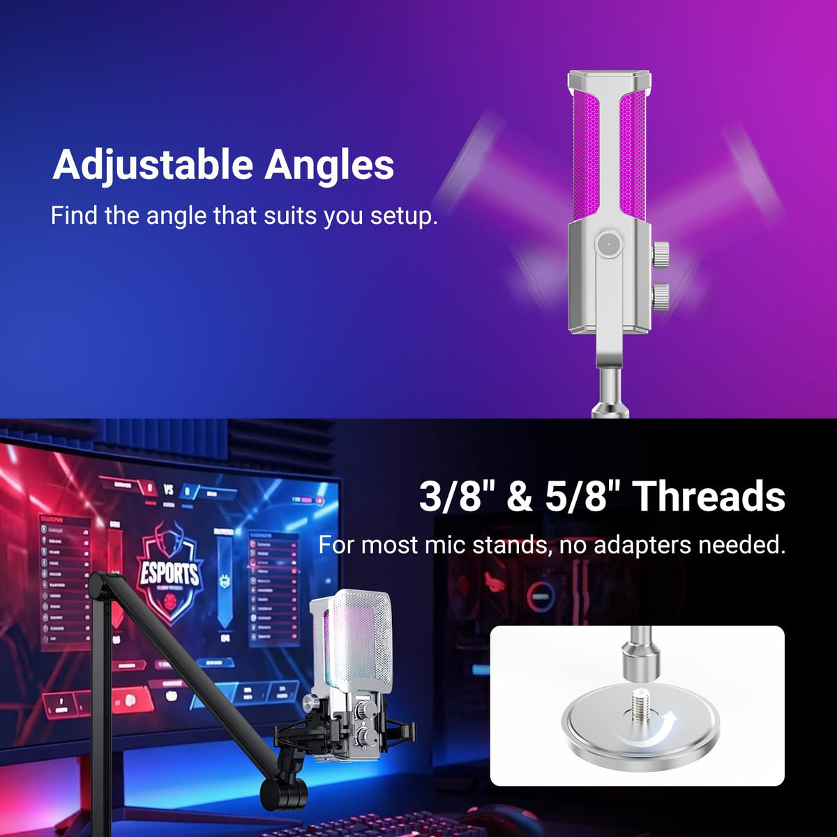 Micrófono USB NEEWER UM01 Plata Cancelación de Ruido RGB para Podcasting