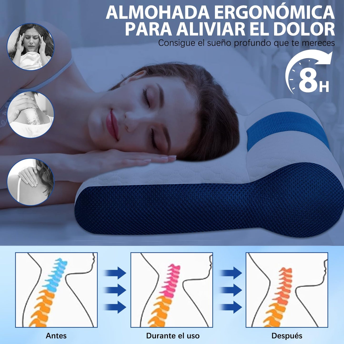 FUWEN Almohada Cervical Ortopedica, Almohada Ortopedica Cervical para Dormir Alivia el Dolor de Cuello, Almohada Ergonómica para Personas, Almohadas para Cuello, Ultra Suave y Comoda, Ayuda a Dormir