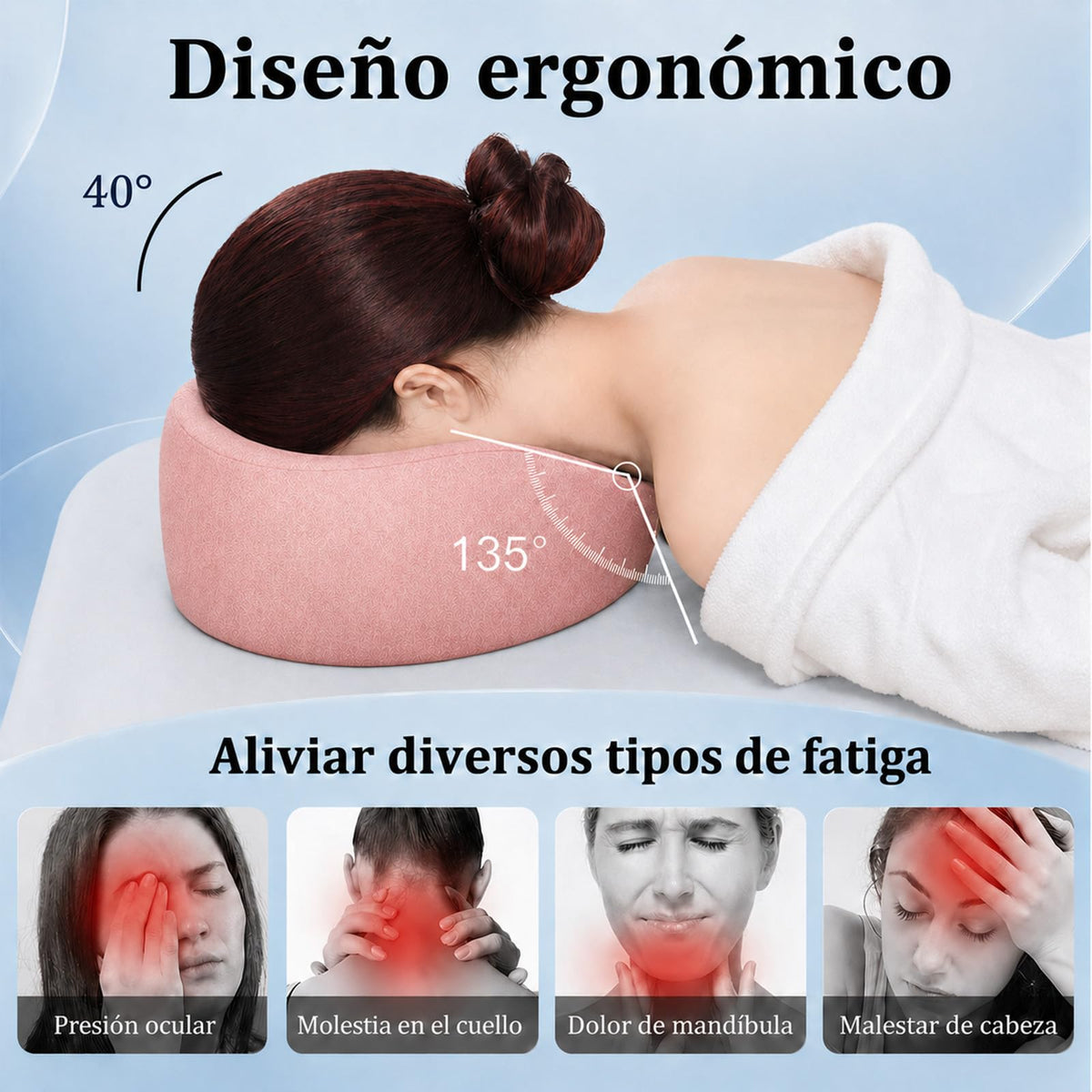 Reposacabezas de Masaje YFTSHK Blanco Ergonómico de Memory Foam con Funda Lavable para Mujer