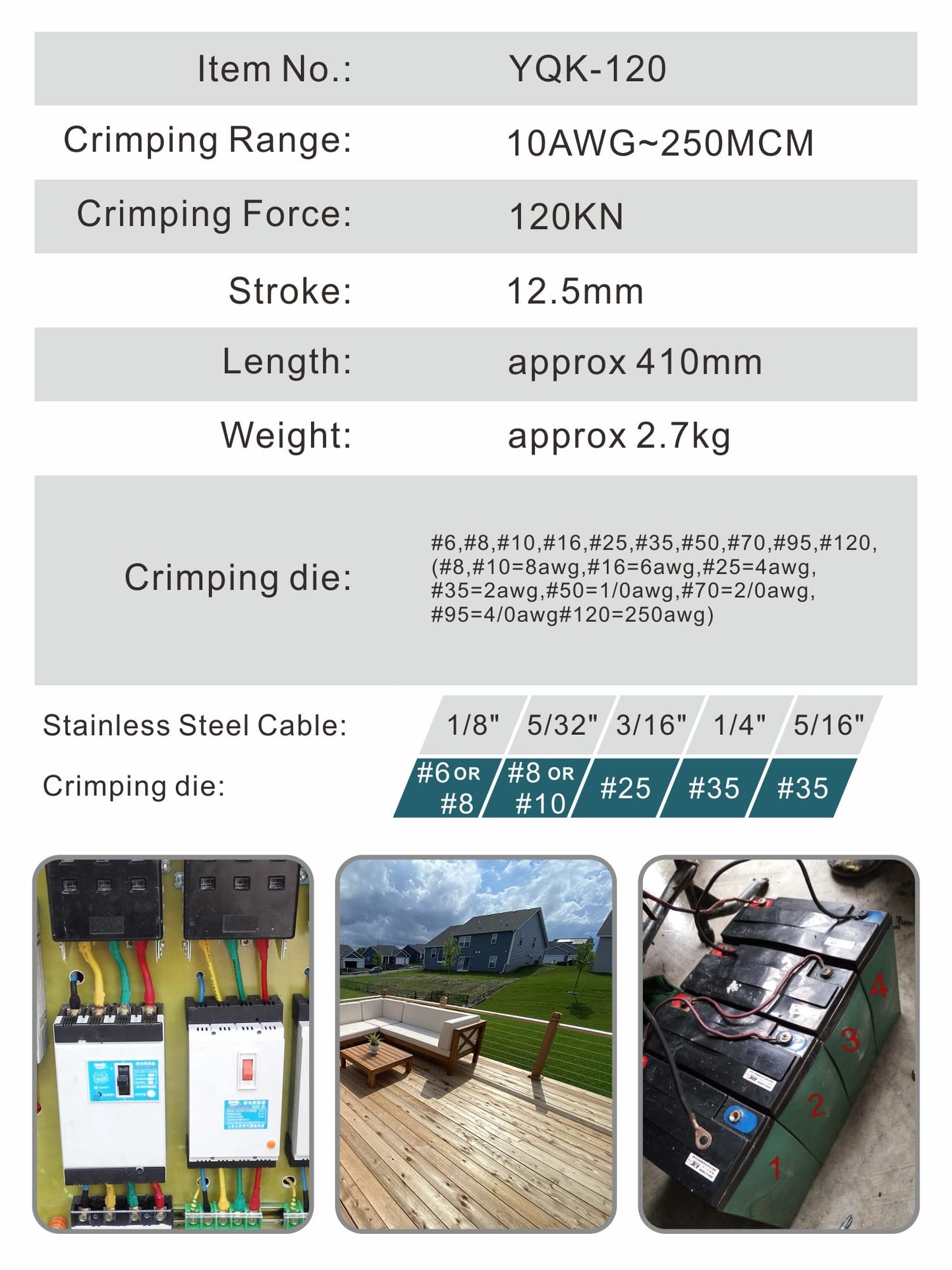 Herramienta de Prensado Hidráulica AMZCNC Batería con 10 Troqueles de 12 Toneladas
