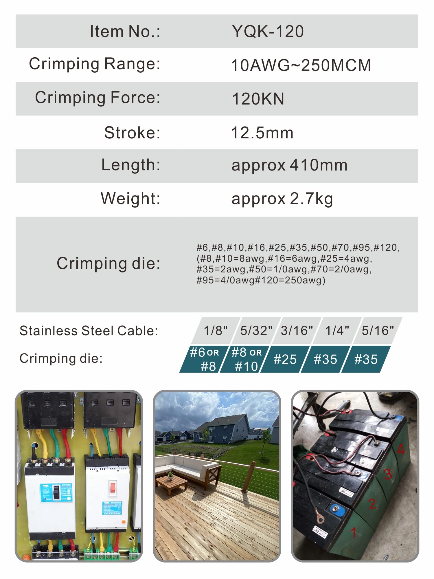 Herramienta de Prensado Hidráulica AMZCNC Batería con 10 Troqueles de 12 Toneladas