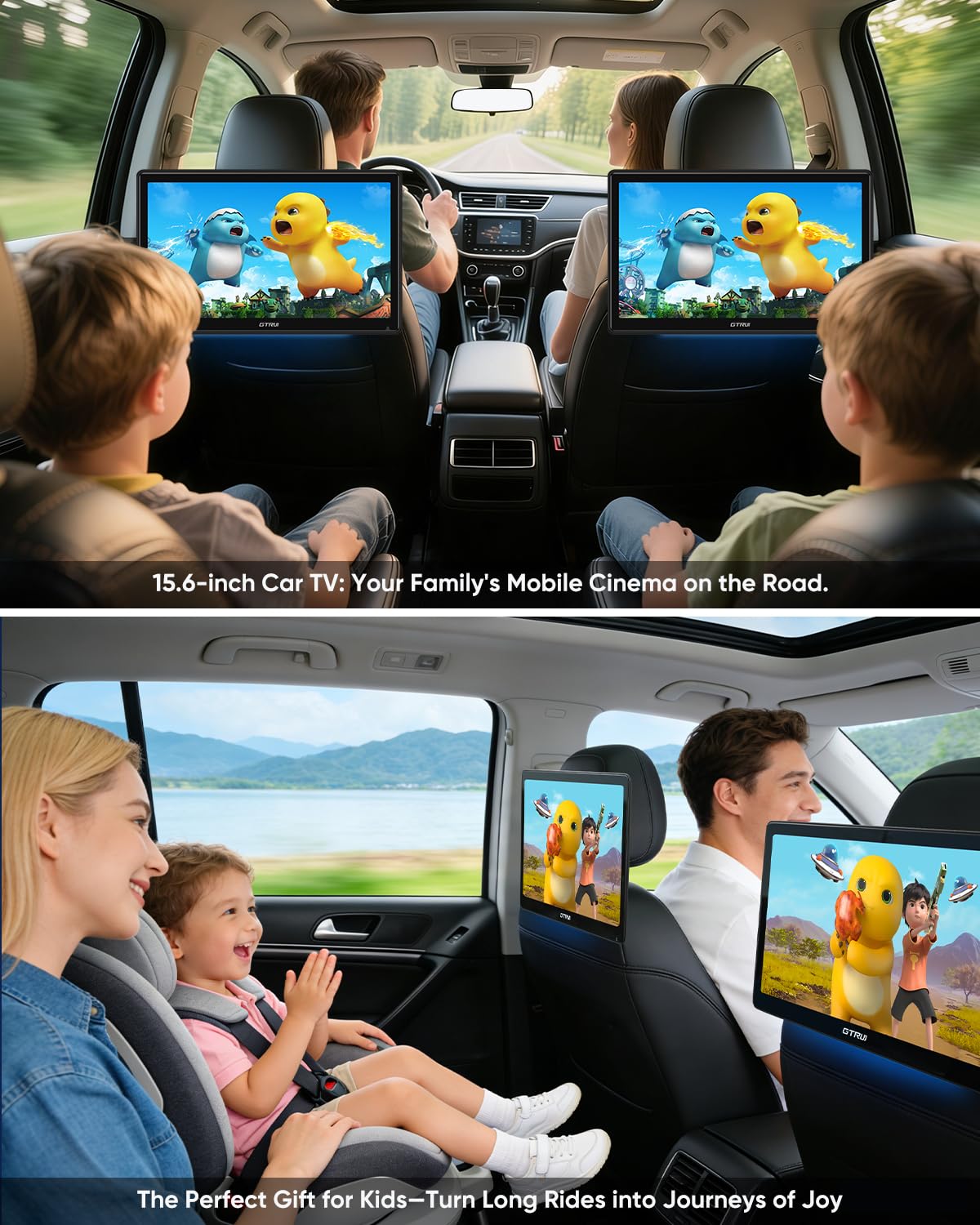 Monitor de Coche GTRUI Android 4K 15,6 Pulgadas con Sistema de Entretenimiento Trasero Compatible con Teléfono Inalámbrico Mirror