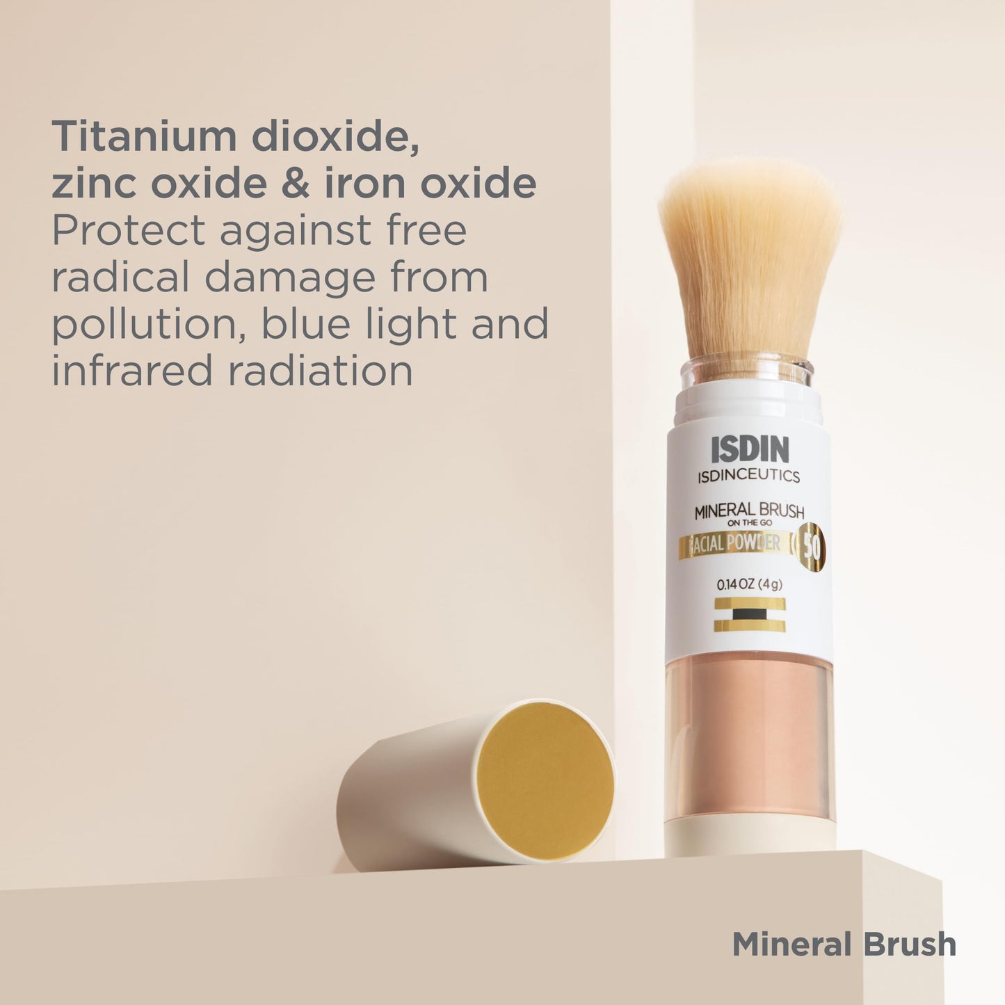 ISDIN Polvo de cepillo mineral, contaminación facial y protección de luz azul, un complemento para tu rutina de cuidado solar, adecuado para pieles sensibles, 4g