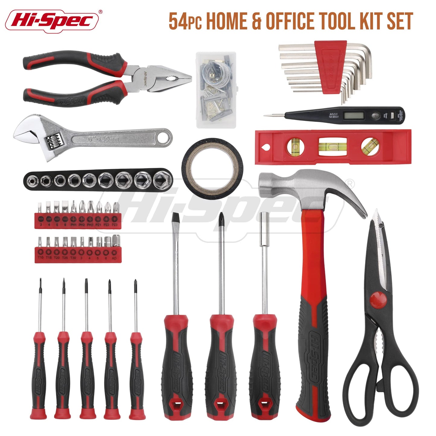Hi-Spec Juego de Herramientas Básicas de 54 Piezas. Caja de Herramientas Manuales para el Hogar y la Oficina. Kit/Set Ideal para Reparacion, Mantenimiento, y Mecánica. Incluye Maletin de Transporte