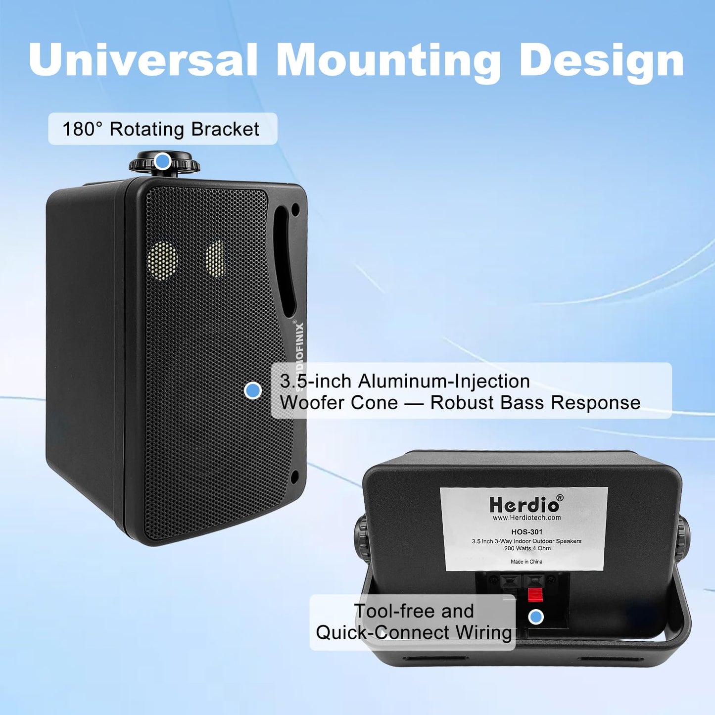 Herdio - Altavoces pasivos para exteriores de 3.5 pulgadas con cable, impermeables, con sonido superior de 400 W, durabilidad para todo tipo de clima, para el hogar, patio, jardín, barco, cochera