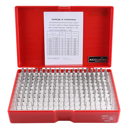 Accusize - 190 Pcs/Set M1(-) 0.061'' - 0.250'' Steel Plug Pin Gage Set Minus, M1(-)