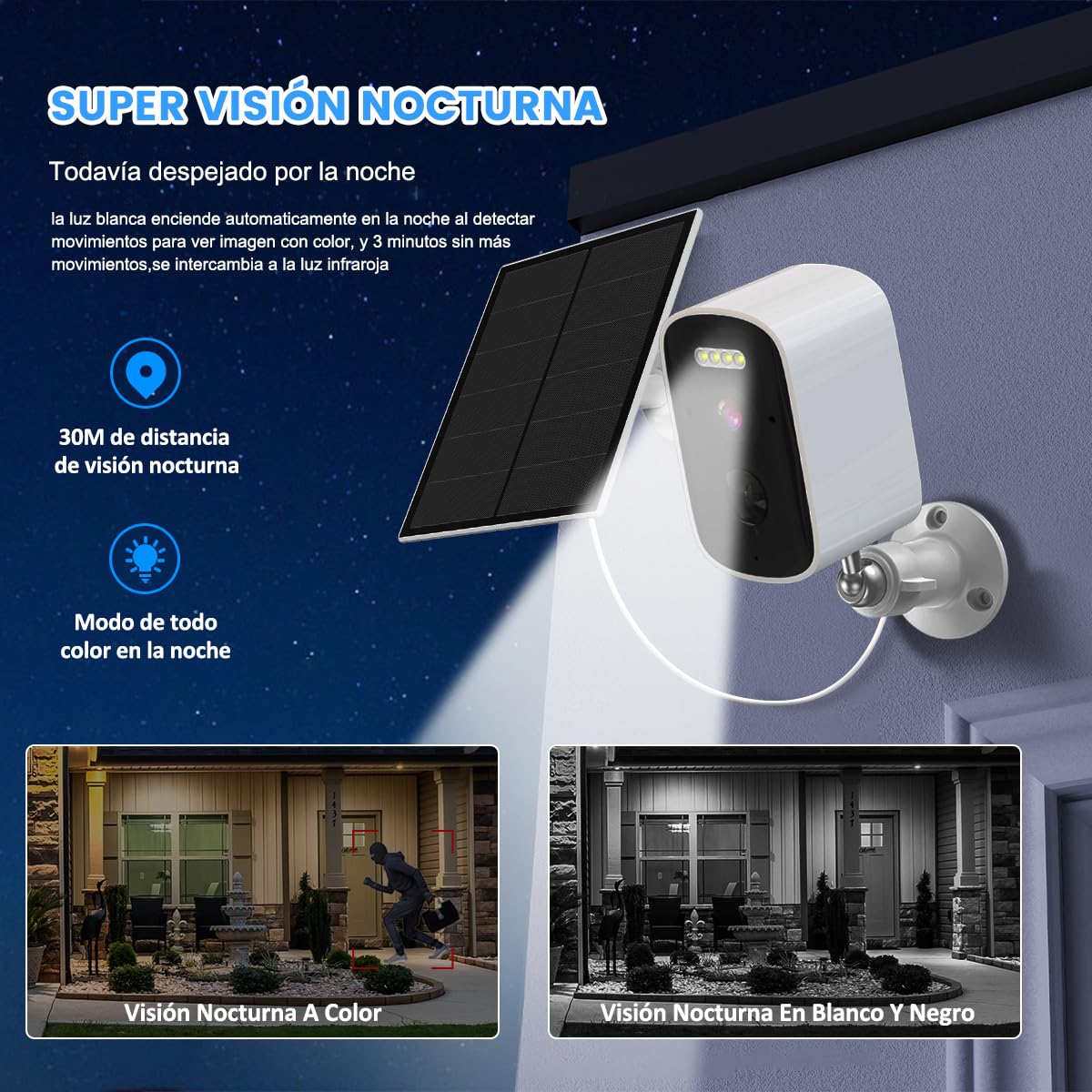 Cámara de Seguridad EASYTAO D21 Blanca Recargable con Batería y Panel Solar para Exteriores