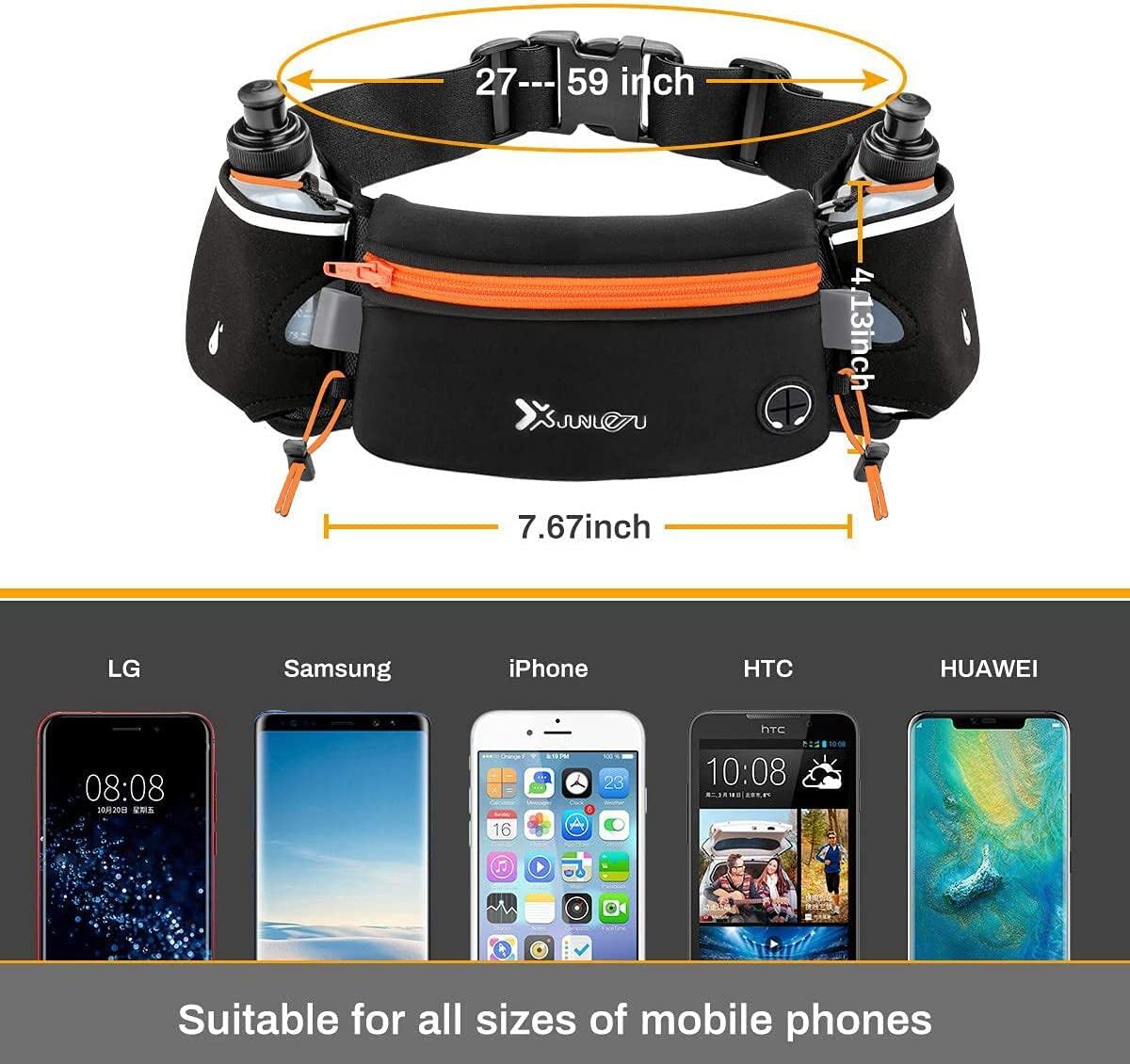Cangurera Deportiva, Cinturón para Correr con Botella de Agua, Riñonera Deportiva con 2 Botellas de Agua, Bolsa Deportiva con Cinturón Regulable, Bolsillos de Auricular y Teléfono