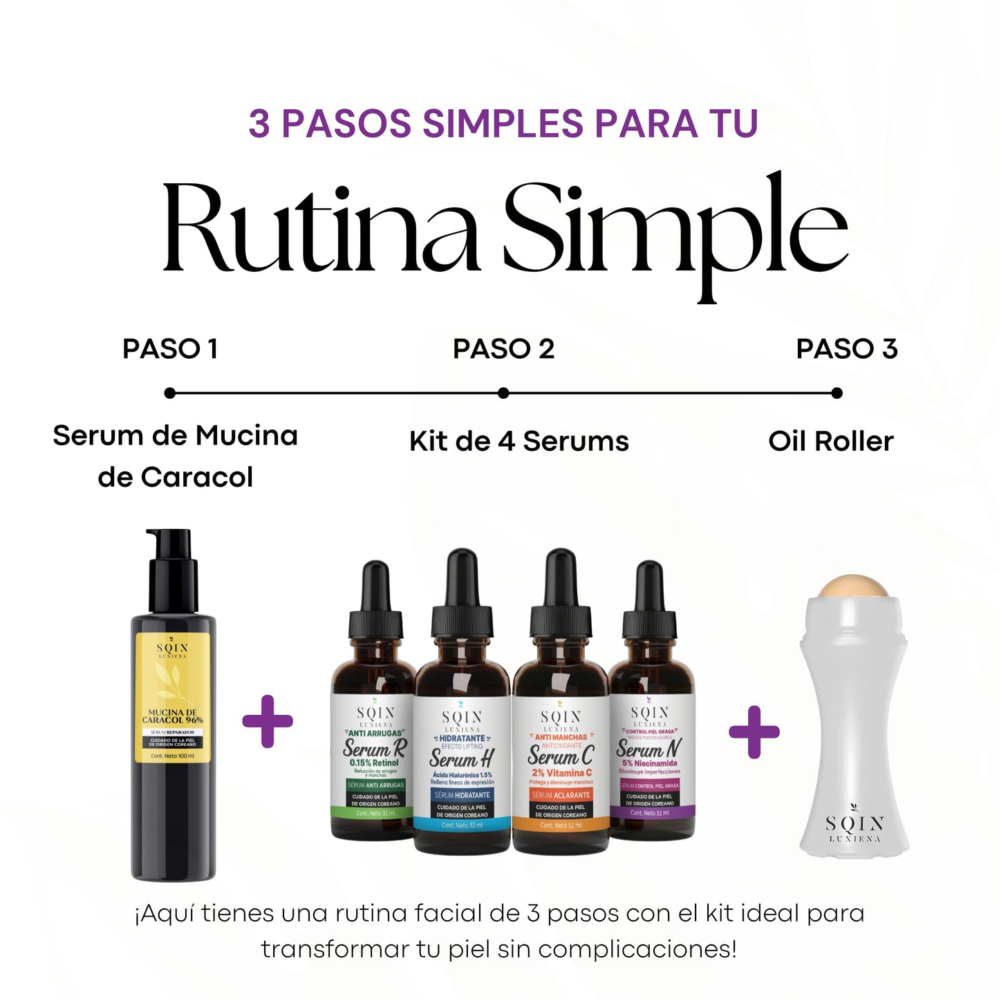 Sqin Luxiena Kit de Cuidado Facial Coreano con 5 Serums + Oil Roller: Vitamina C, Retinol, Ácido Hialurónico, Niacinamida y Baba de Caracol. Hidratación Profunda, Antiarrugas, Antimanchas, Mejora la textura y Luminosidad. Skincare Coreano