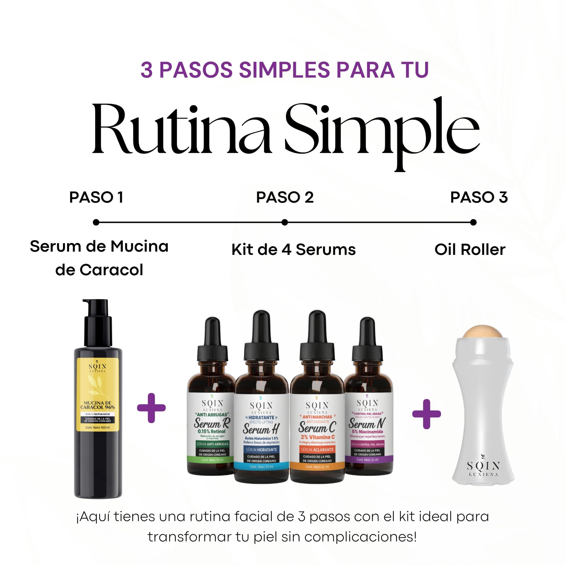 Sqin Luxiena Kit de Cuidado Facial Coreano con 5 Serums + Oil Roller: Vitamina C, Retinol, Ácido Hialurónico, Niacinamida y Baba de Caracol. Hidratación Profunda, Antiarrugas, Antimanchas, Mejora la textura y Luminosidad. Skincare Coreano