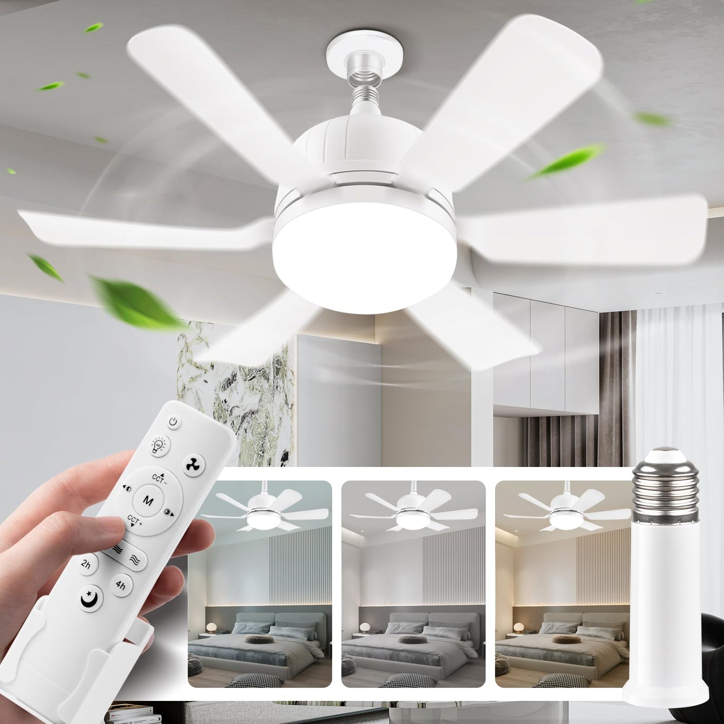 Ventilador de Techo con Luz Blanco Control Remoto Brillo Regulable 3000K-6500K 40W Tres Velocidades