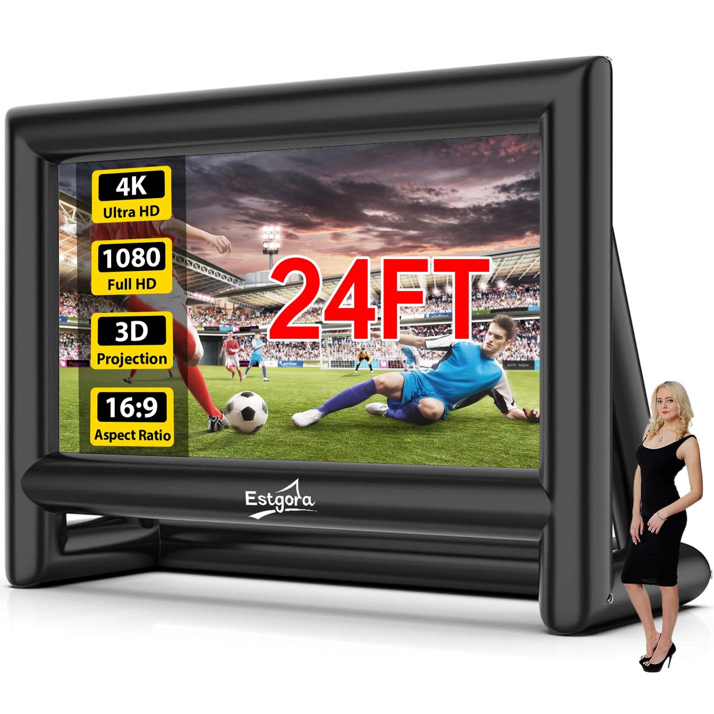 visualización de proyector inflable para exterior de 24 pies, proyección frontal y trasera al aire última intervensión con soplador de aire, lo mejor para noches de cine en piscina, patio, fiesta,