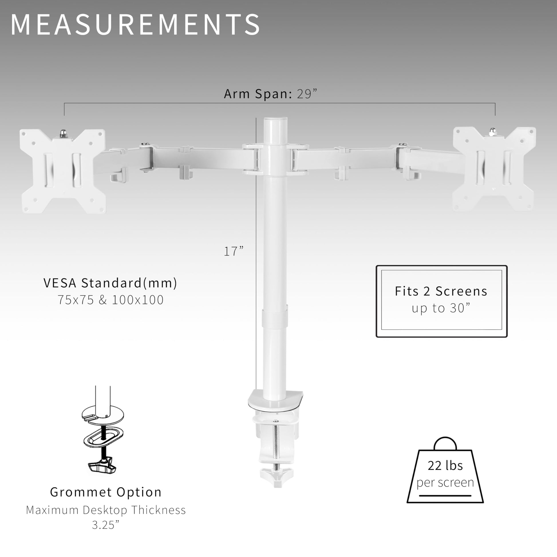 Soporte de Computadora VIVO Blanco para Monitor Doble Ajustable Resistente