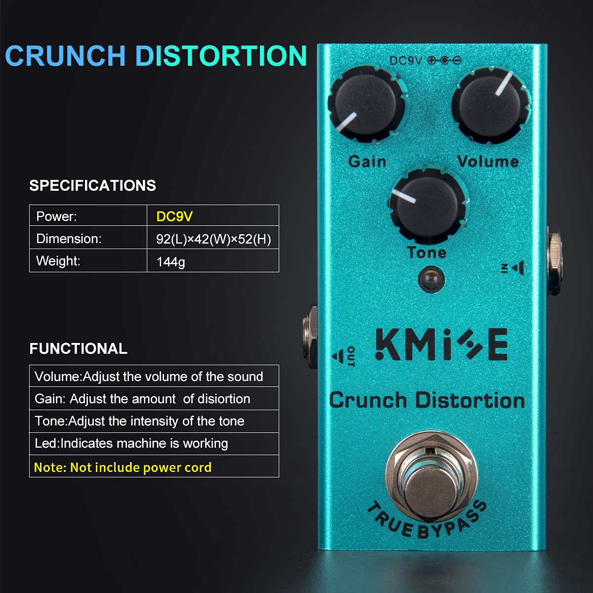 lotmusic Pedal de efectos de guitarra eléctrica Mini tipo único DC 9V True Bypass (Crunch Distortion)