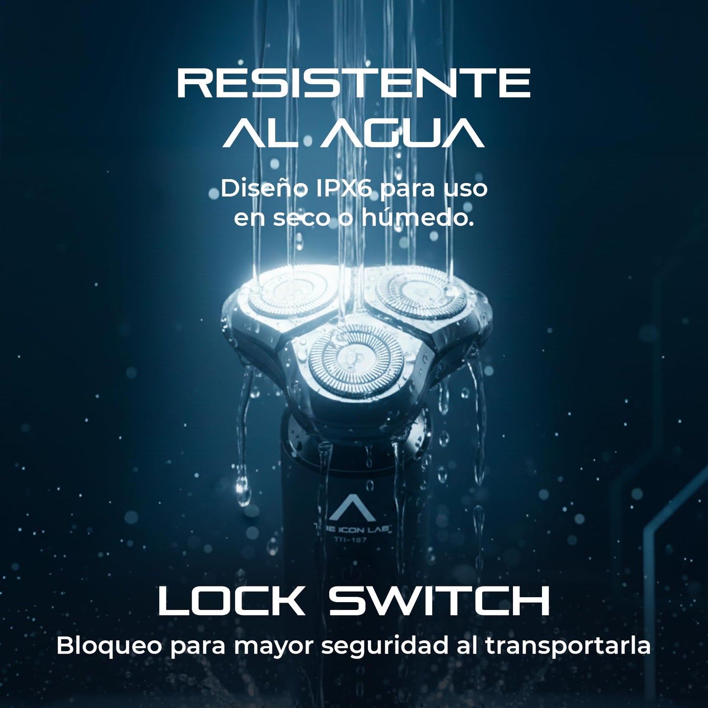 THE ICON LAB | Afeitadora Eléctrica Hombre Inalámbrica | Cabezal Flotante con 3 Cuchillas de Doble Anillo | Motor 9000 RPM | 2 Velocidades | Pantalla LCD | Resistente al Agua | Recargable USB