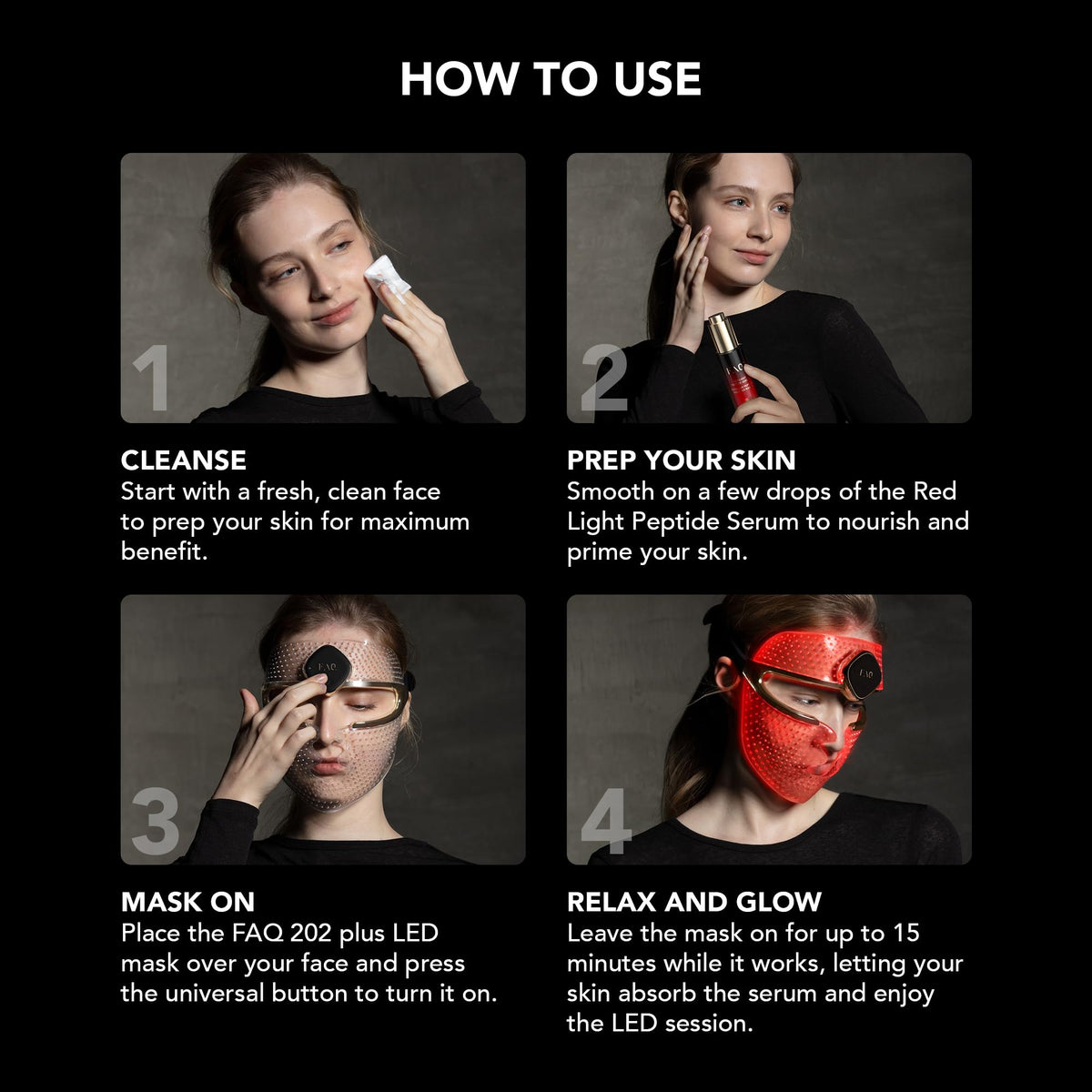 FAQ 202 Plus Mascara LED Facial Antiedad Avanzada de 8 Colores – Luz Roja e Infrarroja Cercana – Máscara Inalámbrica con 634 Puntos de Luz para Luminosidad, Firmeza y Cuidado Facial Completo