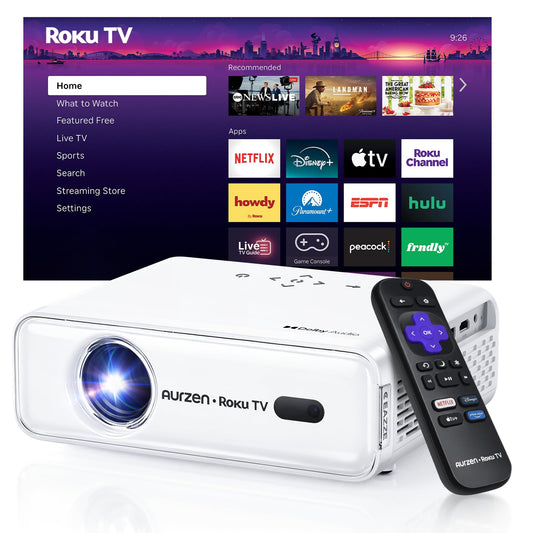 Proyector Aurzen Roku para Dormitorio con Streaming Experience Incorporado
